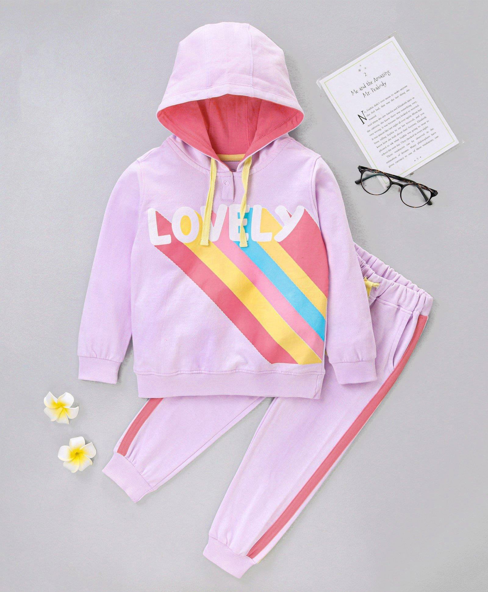 Ollington St. 100% Cotton Knit Full Sleeves Text Printed Hooded Winter Wear Suit With Joggers - Lavender-picture-34