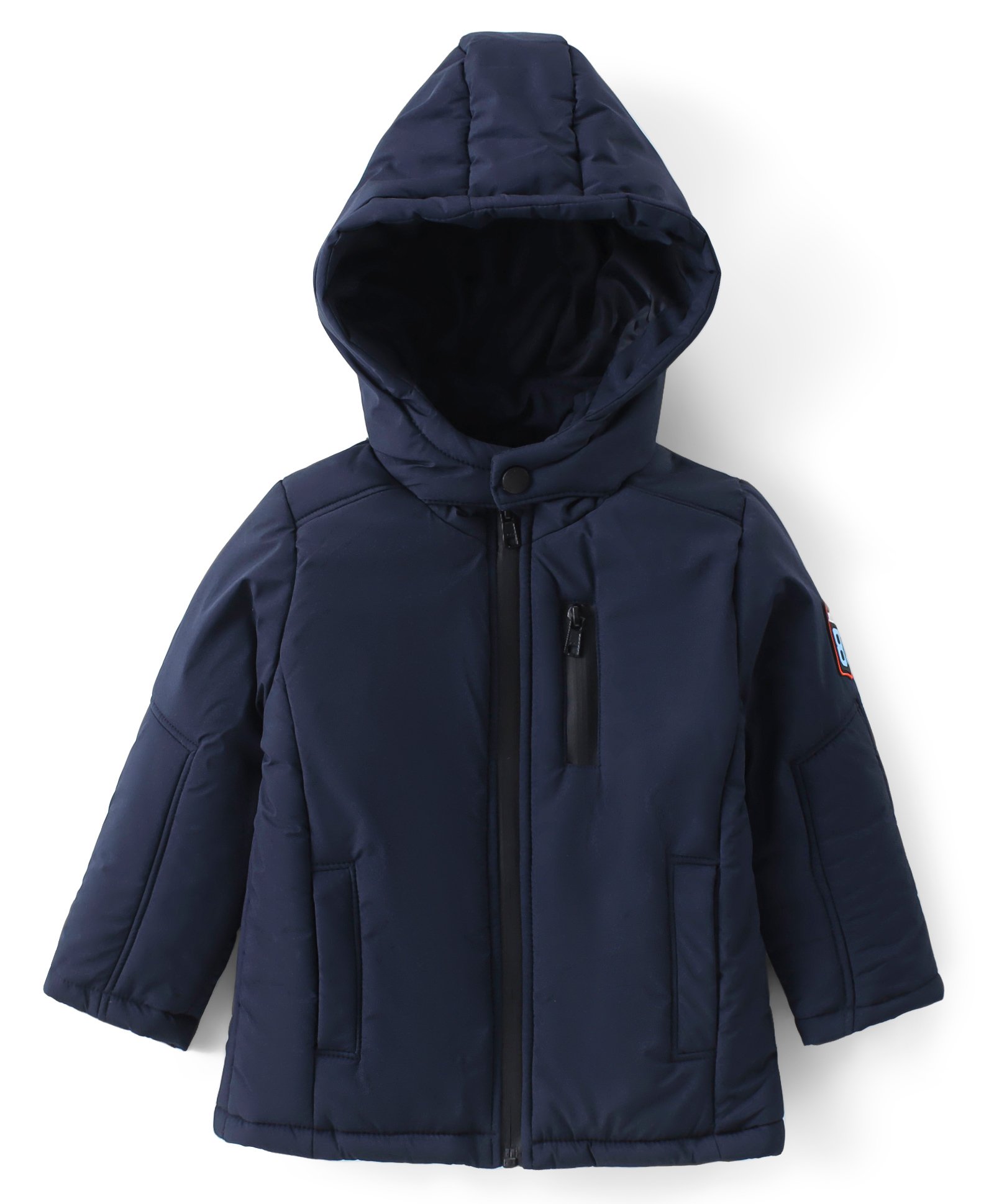Babyhug Woven Full Sleeves Solid Hooded Padded Jacket - Navy Blue-picture-32