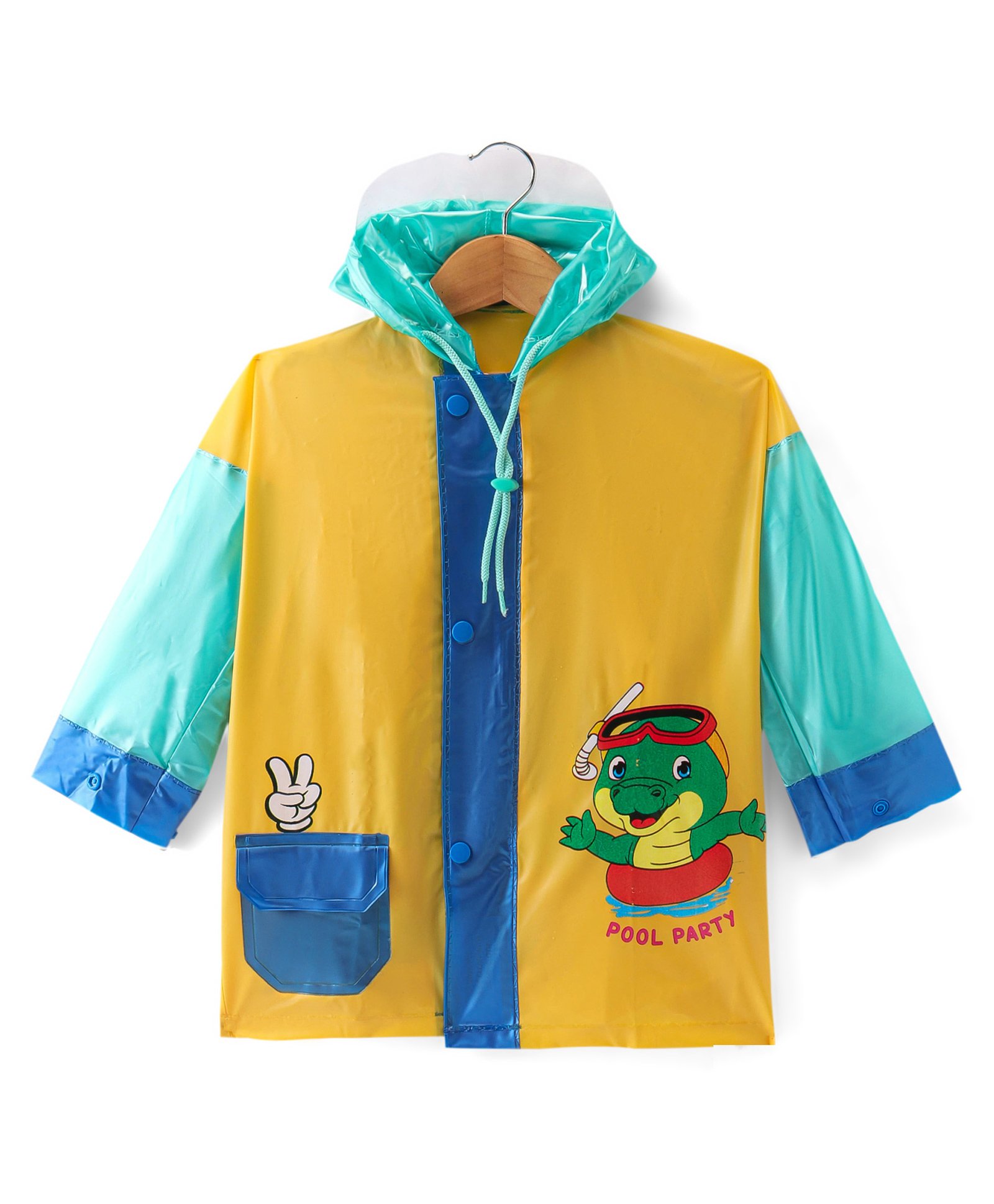 Babyhug Full Sleeves Below Knee Length Hooded Raincoat Minnie Mouse & Crocodile  Print - Yellow