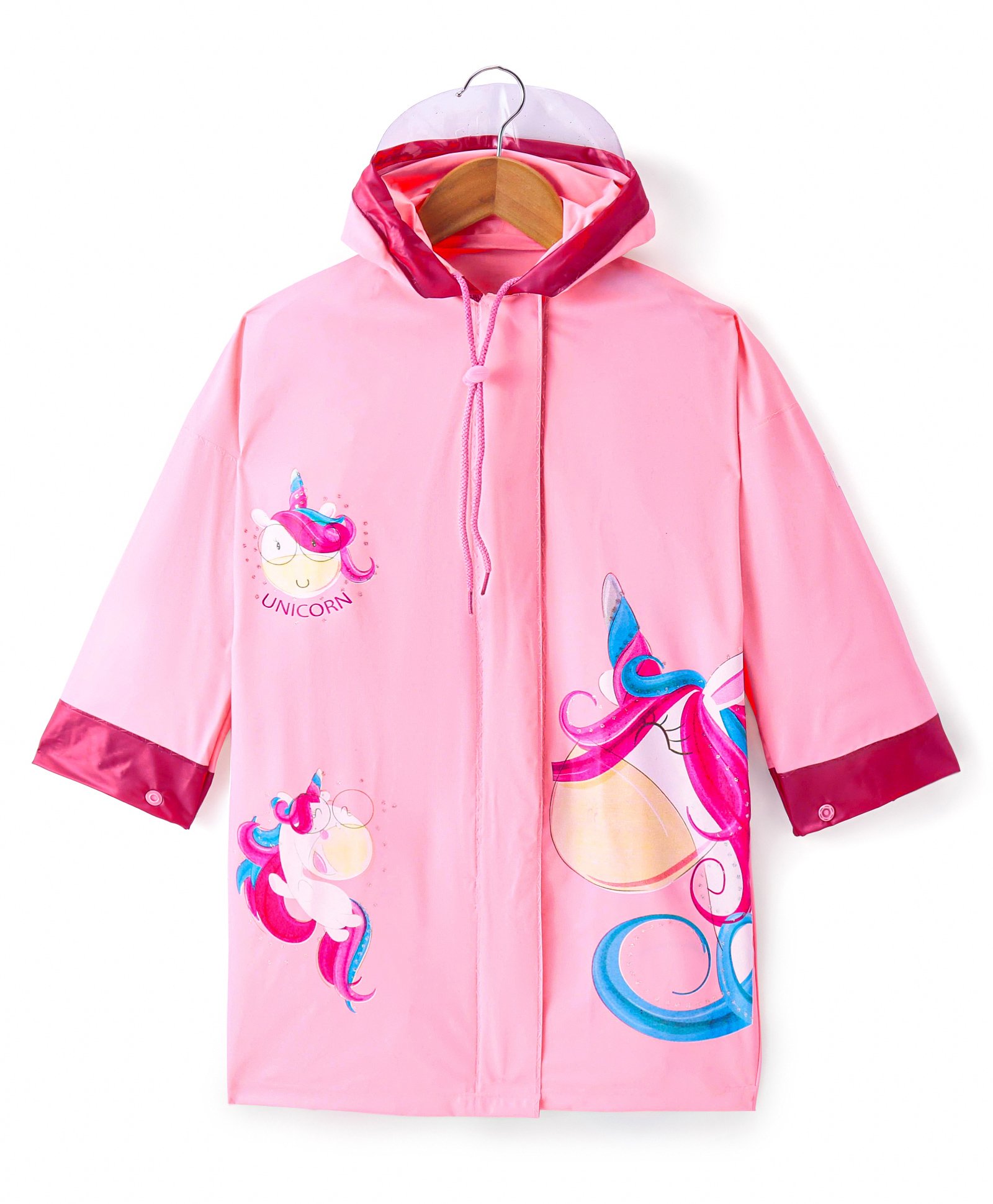 Babyhug Full Sleeves Below Knee Length Raincoat Unicorn Print - Pink