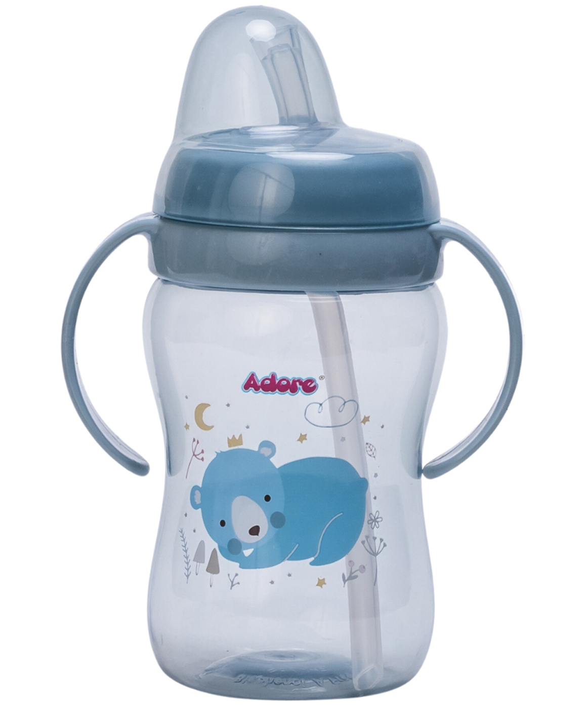 Adore SPARRO Soft Straw Sipper with Dust Free Cap and Twin Handle 270ml- Blue-image-22