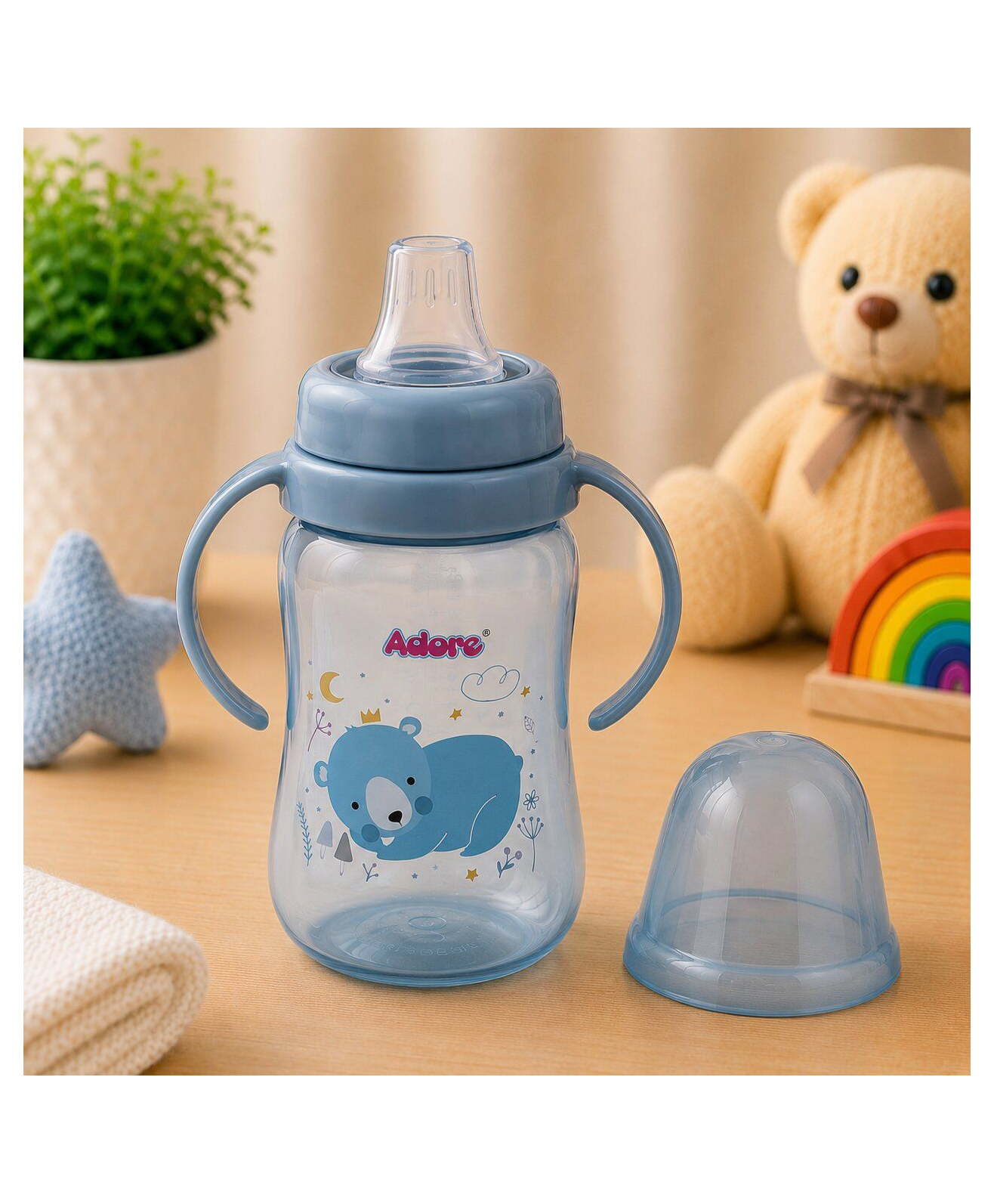 Adore ARRO Soft Spout Sipper with Dust Free Cap and Twin Handle 270ml- Blue-picture-14