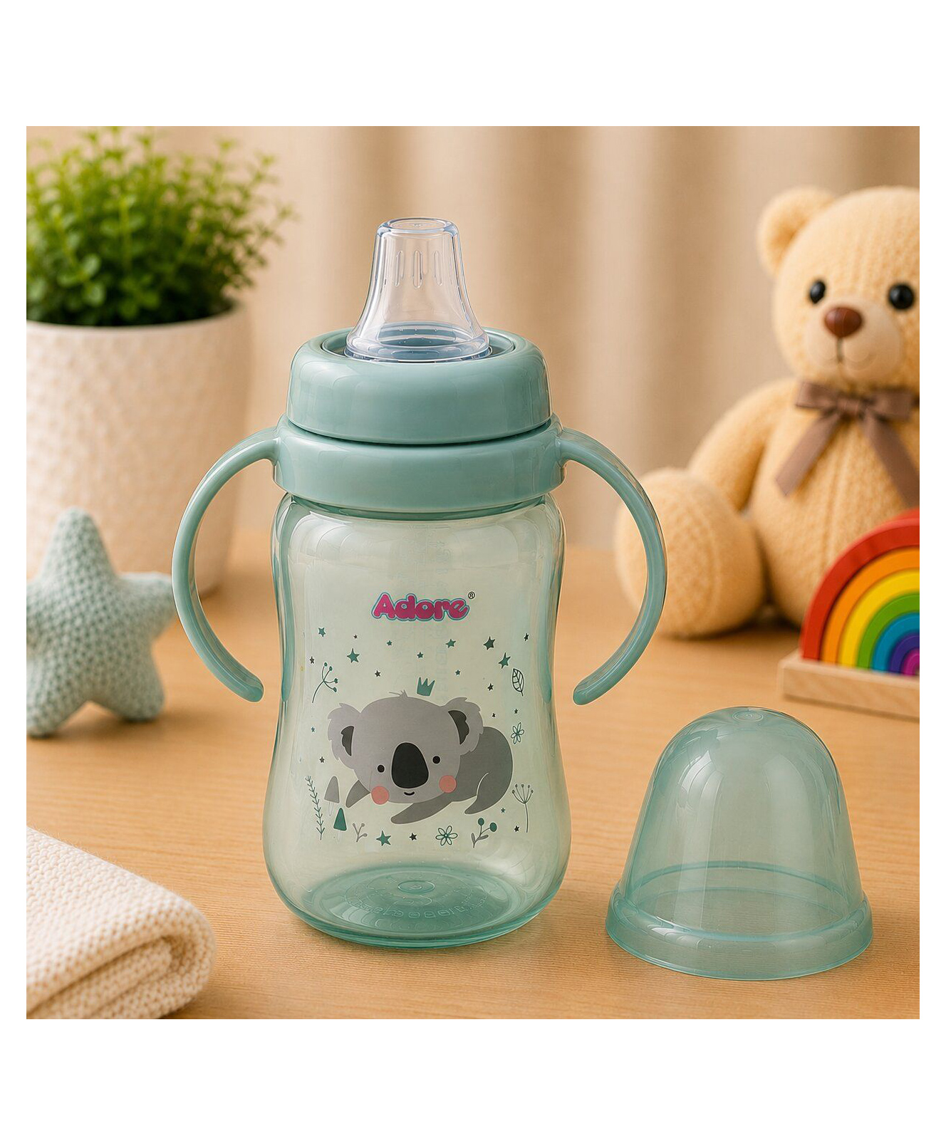Adore ARRO Soft Spout Sipper with Dust Free Cap and Twin Handle 270ml- Green-image-4
