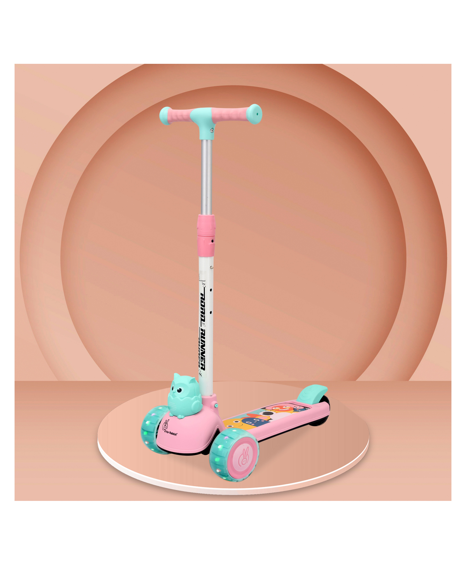 R for Rabbit Road Runner Bunny Kids Scooter 3 Level Adjustable Height Smart Fold & PU LED Wheels - Pink & Blue-picture-32
