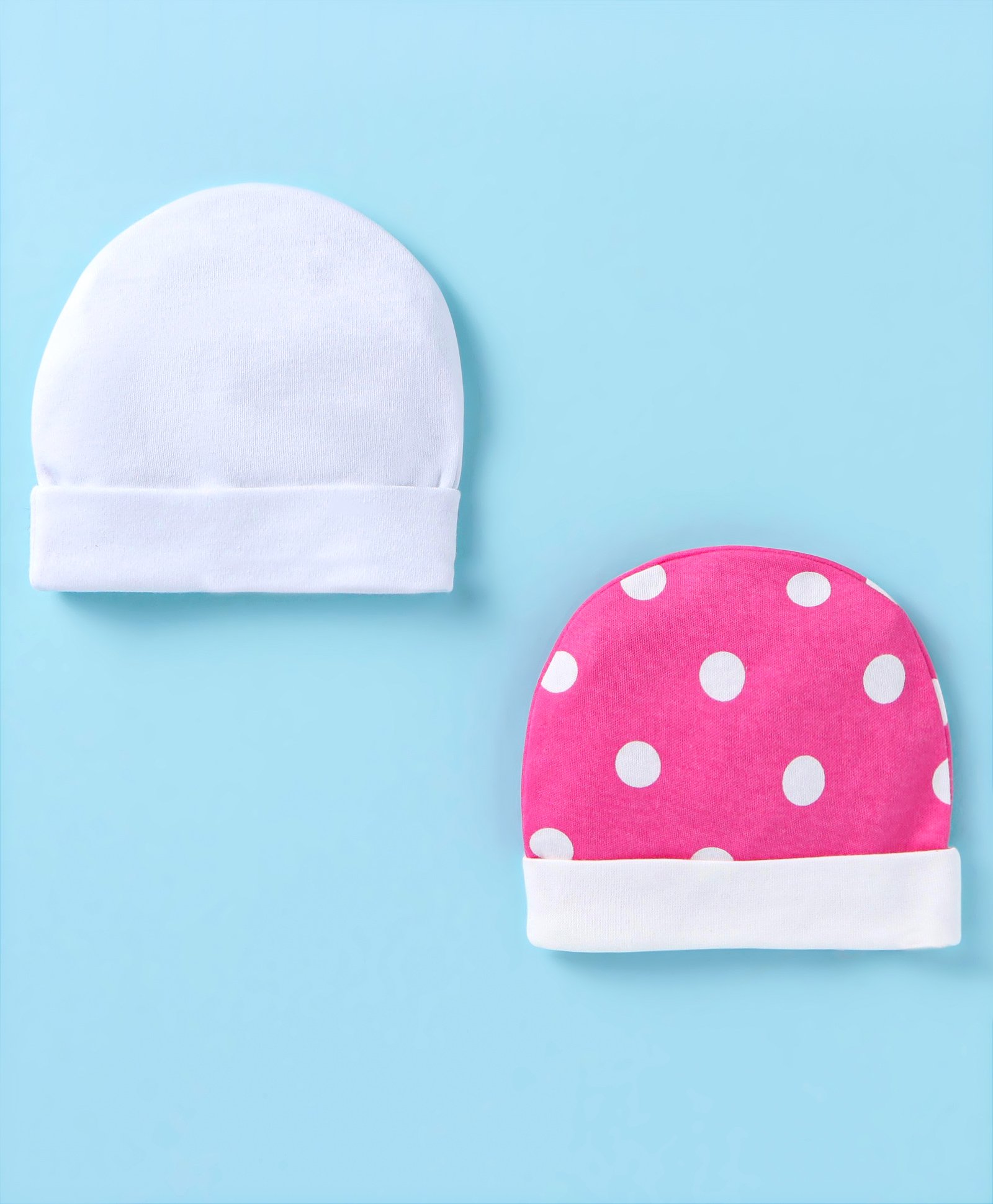 Ben Benny 100% Cotton Knit Cap with Solid & Polka Dots Print Pack of 2 Offwhite & Pink - Diameter 10 cm-picture-13