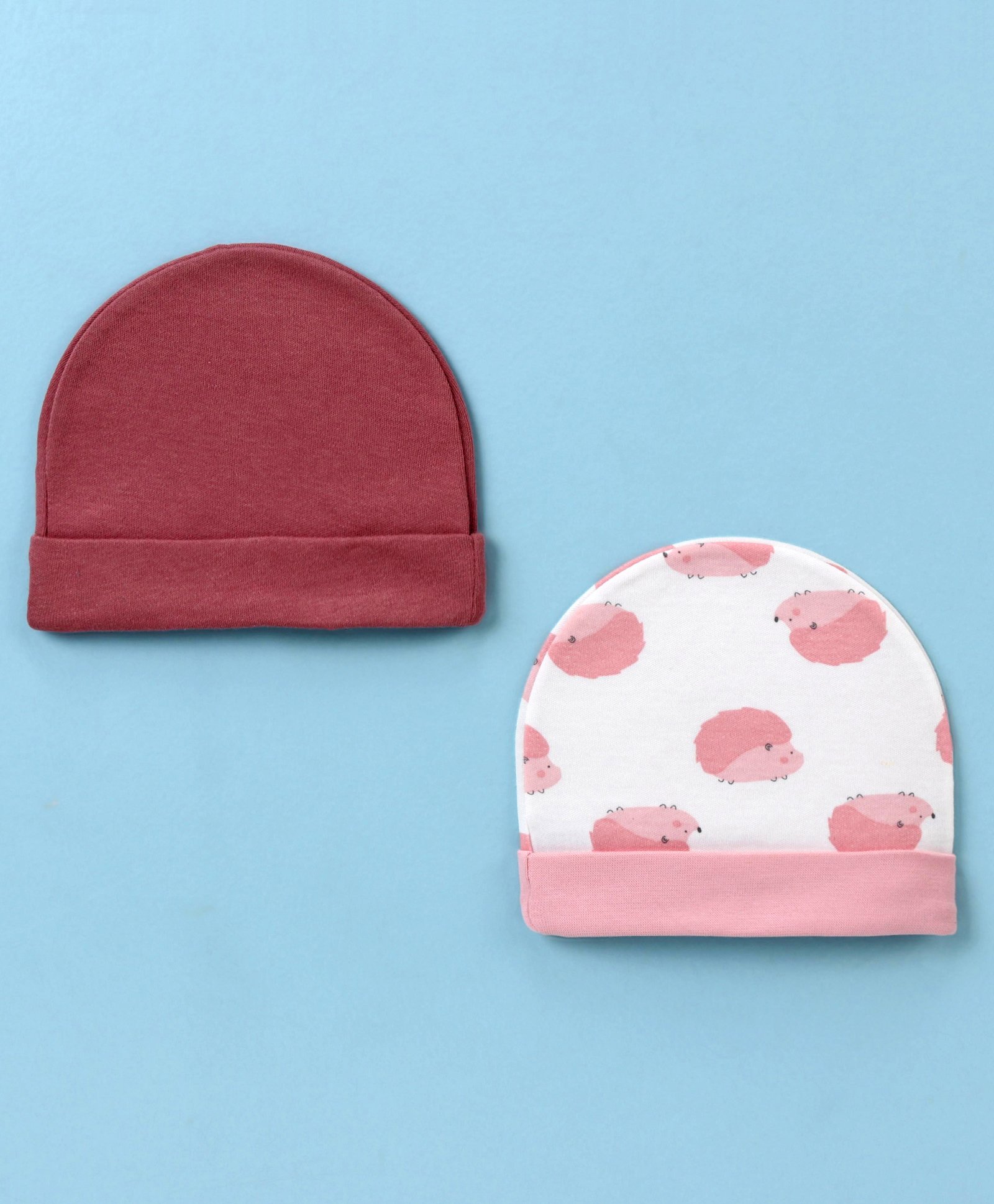 Ben Benny 100% Cotton Knit Round  Solid & Animal Print Cap Pack of 2 Maroon & White - Diameter 10 cm-image-13