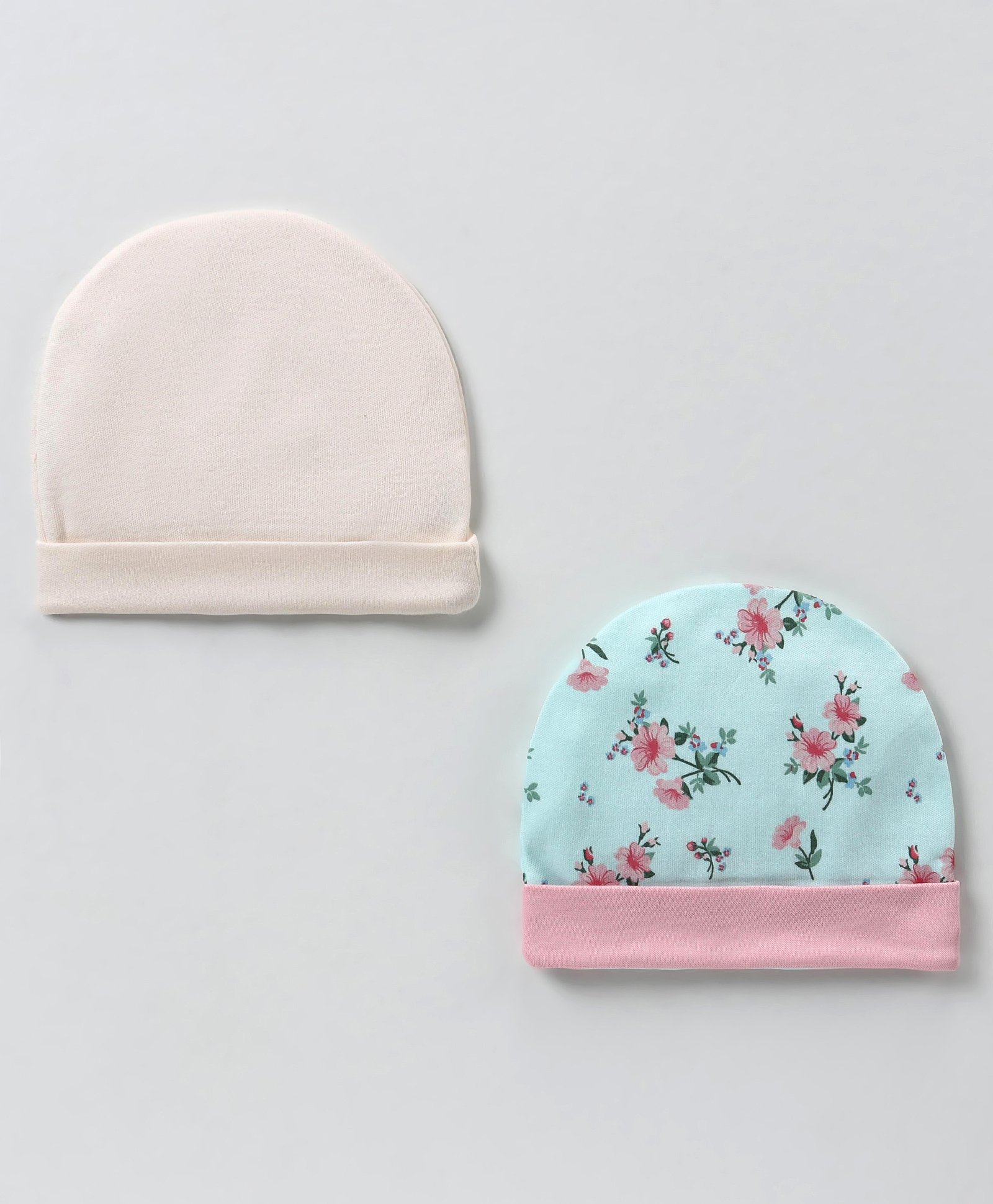 Ben Benny 100% Cotton Knit Round Solid & Floral Print Cap Pack of 2 Lavender & Blue - Diameter 10 cm-image-30