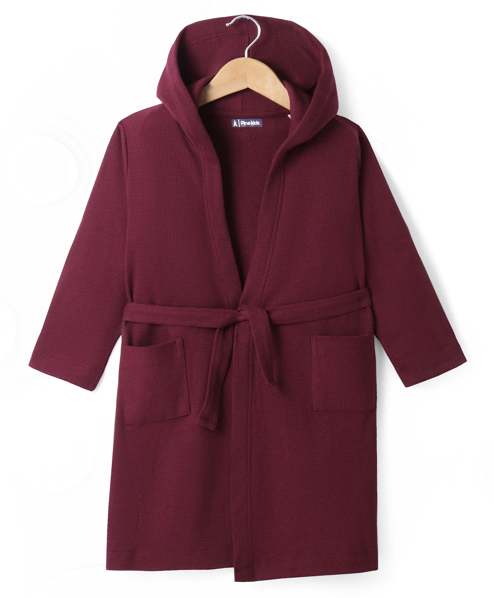 Pine Kids Knit Fill Sleeves Solid Colour Hooded Bath Robe with Pockets - Maroon-picture-31