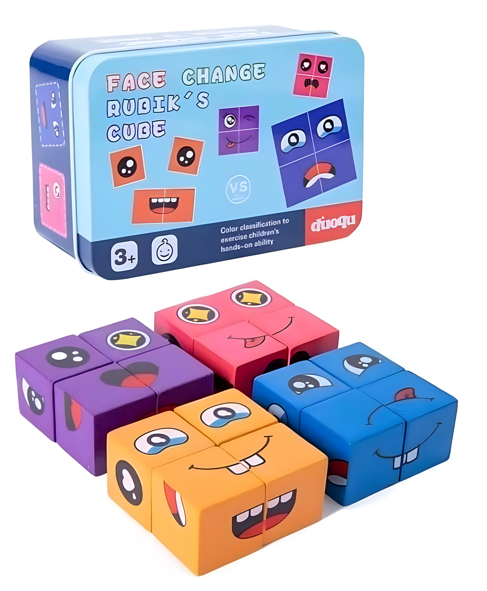 YAMAMA Wooden Puzzle Face Change Rubik Cube Puzzle Game Face-Changing Educational Magic Cube Building Blocks Puzzle For Kids  Multicolor-image-42
