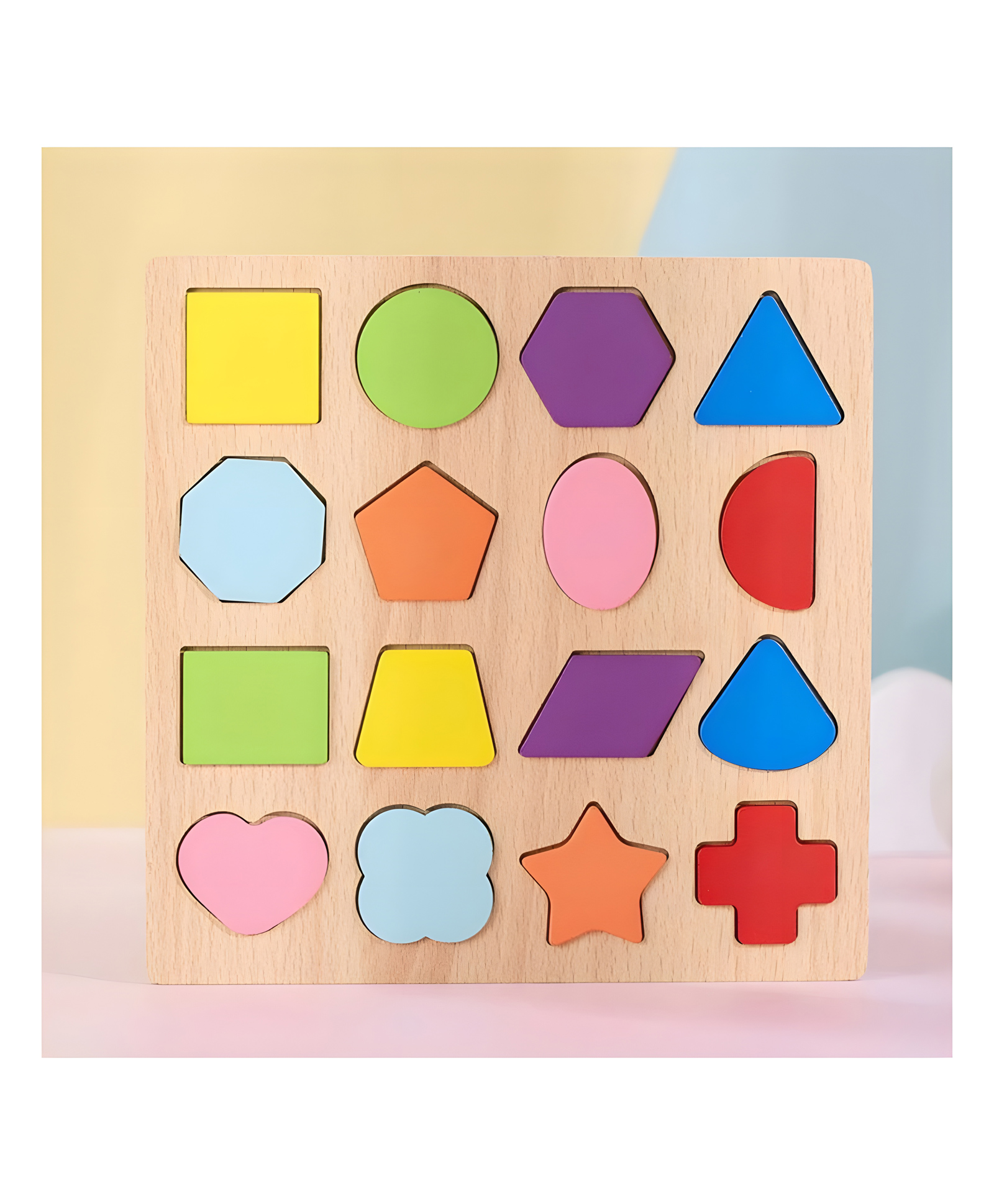 YAMAMA Geometric Wooden Puzzle Game Toy For Kids Baby Geometric Matching Early Educational Children Montessori Board Puzzle Toy  Multicolor-picture-24