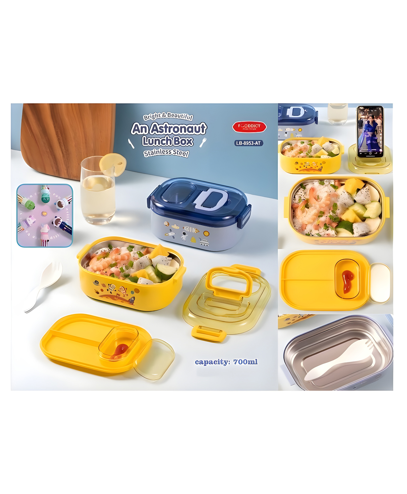 YAMAMA Insulated Lunch Box An Astronaut Lunch Box Stainless Steel Lunch Box Space Theme Modern Design Easy To Carry Portable Lunch Box 700 ml With Spoon And 10 Color Ball Pen  Color May Vary-image-39