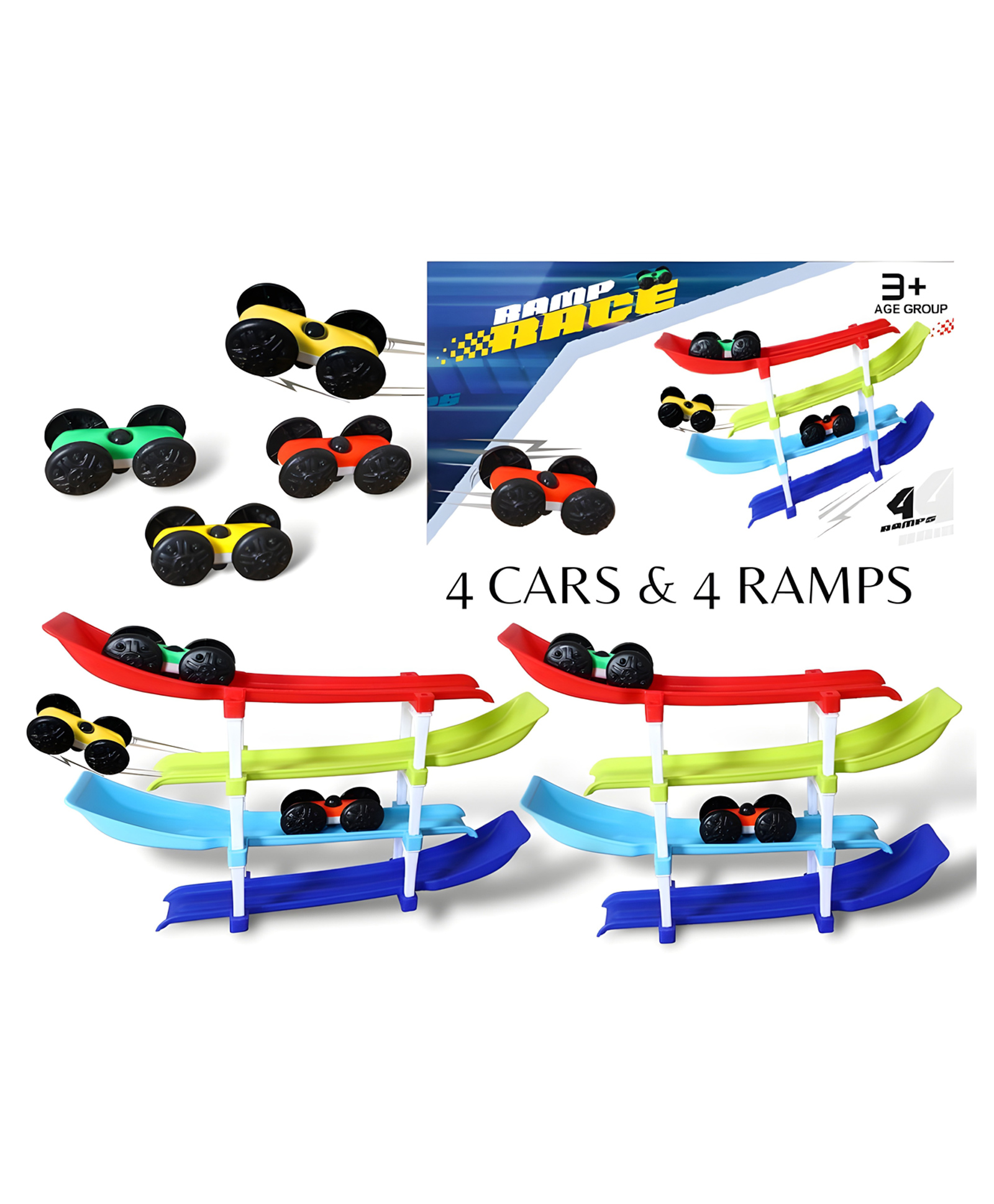 YAMAMA Ramp Racing Car Toy For Kids Four-Level Track Racing Car Toy With 4 Cars And 4 Ramps  Multicolor-image-27