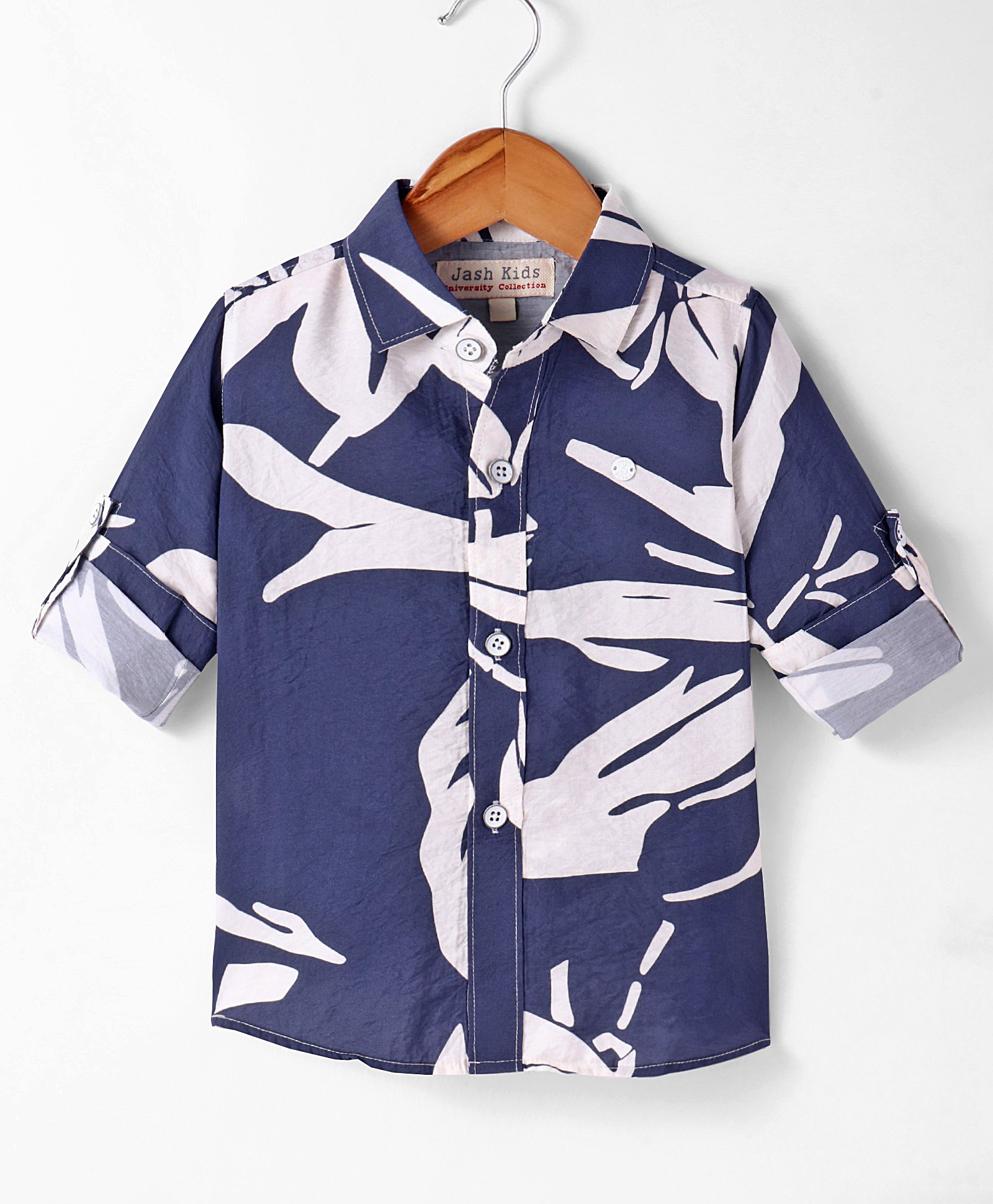 JASH KIDS Cotton Woven Full Sleeves Floral Printed Shirt - Navy Blue-image-19