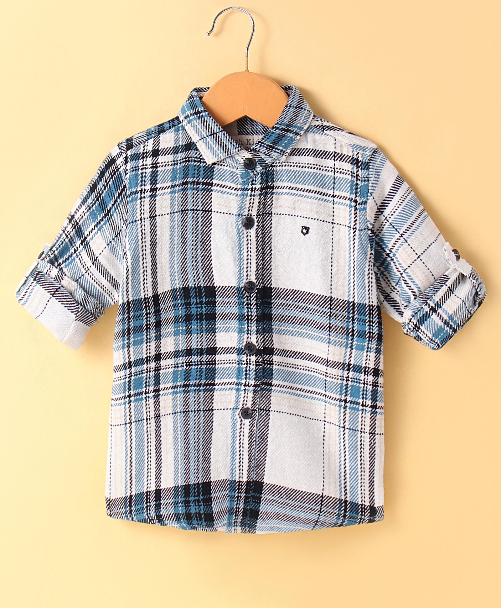 JASH KIDS Cotton Woven Full Sleeves Checkered Shirt - Navy Blue & White-image-21