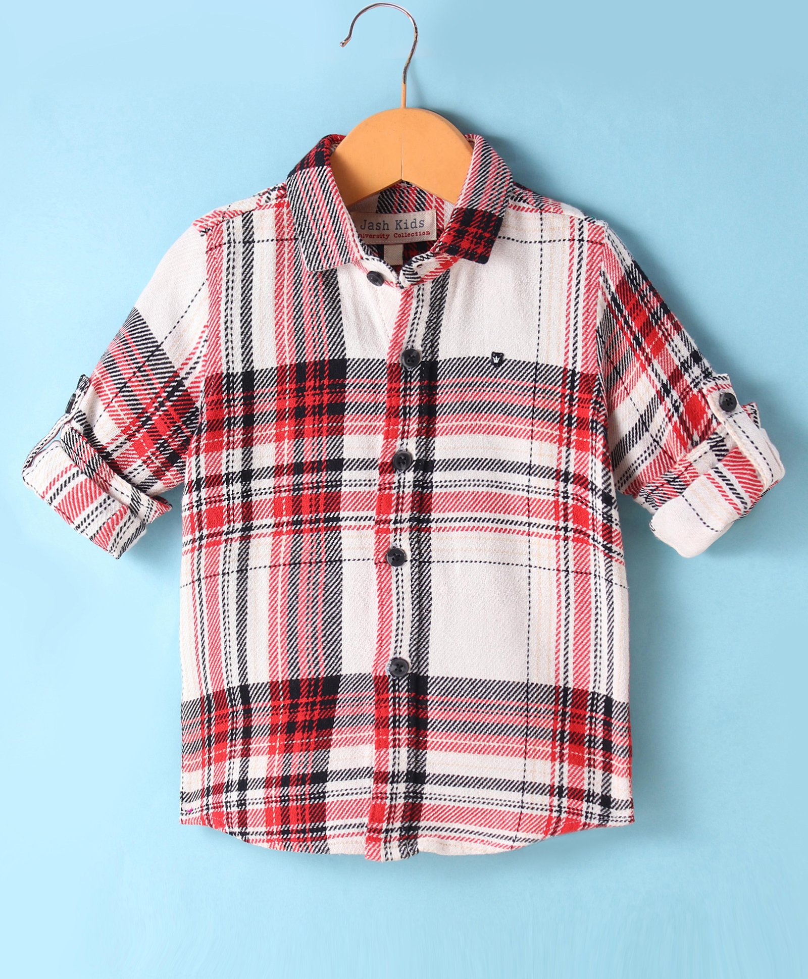 JASH KIDS Cotton Woven Full Sleeves Checkered Shirt - Red & White-picture-35