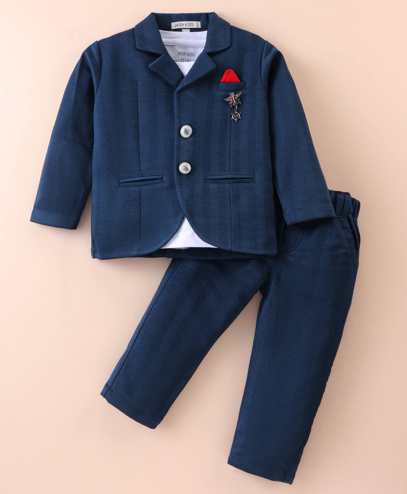 JASH KIDS Woven Full Sleeves Solid Color T-Shirt & Bottom Set - Navy Blue-image-34
