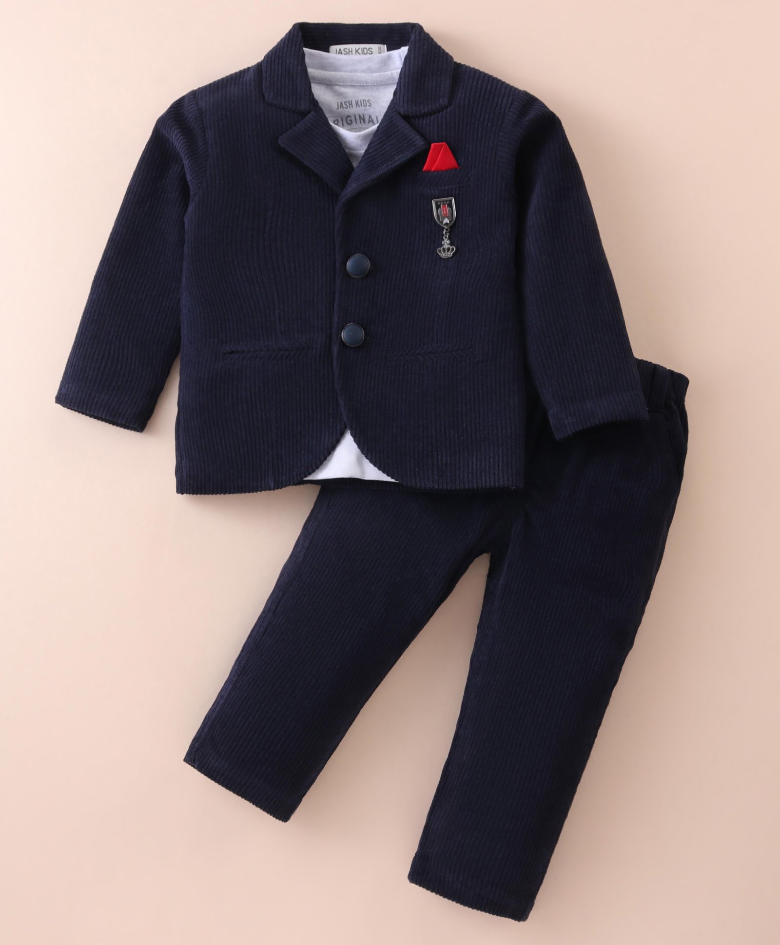 JASH KIDS Woven Full Sleeves Solid Color T-Shirt & Bottom Set- Navy Blue-image-40