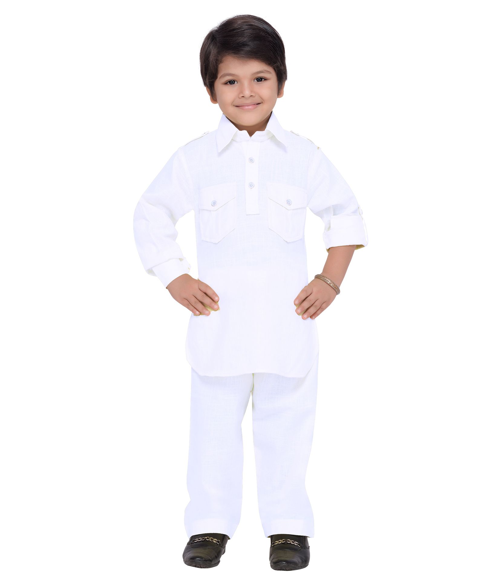 AJ Dezines Full Sleeves Solid Cotton Blend Kurta Pyjama Set - White-picture-16