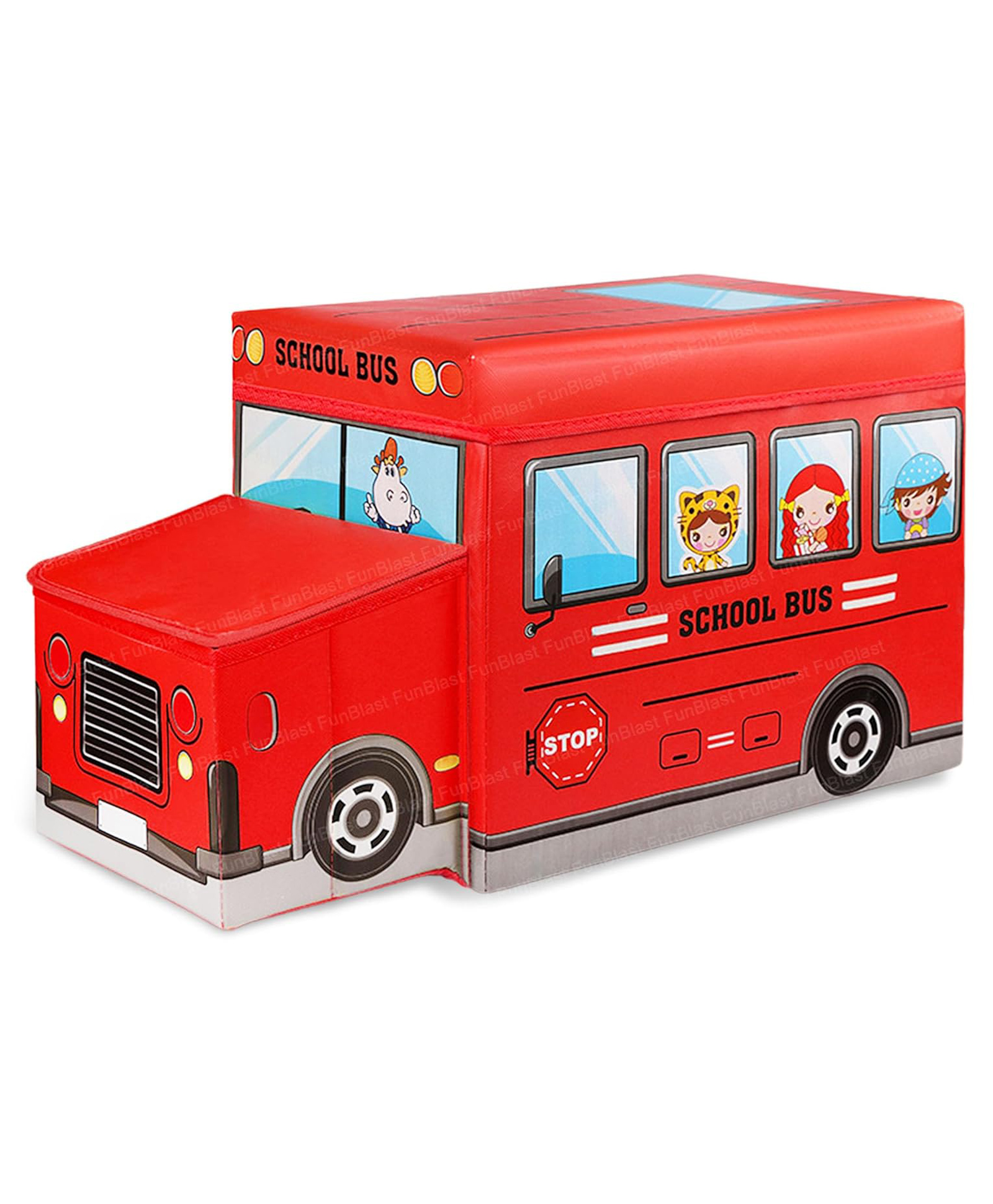 Bunie School Bus Shaped Foldable Ottoman Storage Box  Red-picture-20