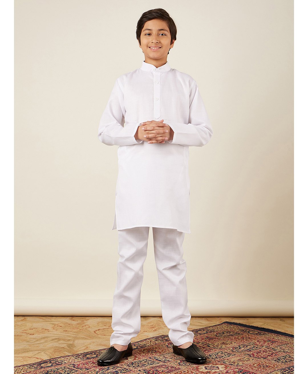 AJ Dezines Full Sleeves Solid Cotton Kurta Pyjama Set -  White-picture-31