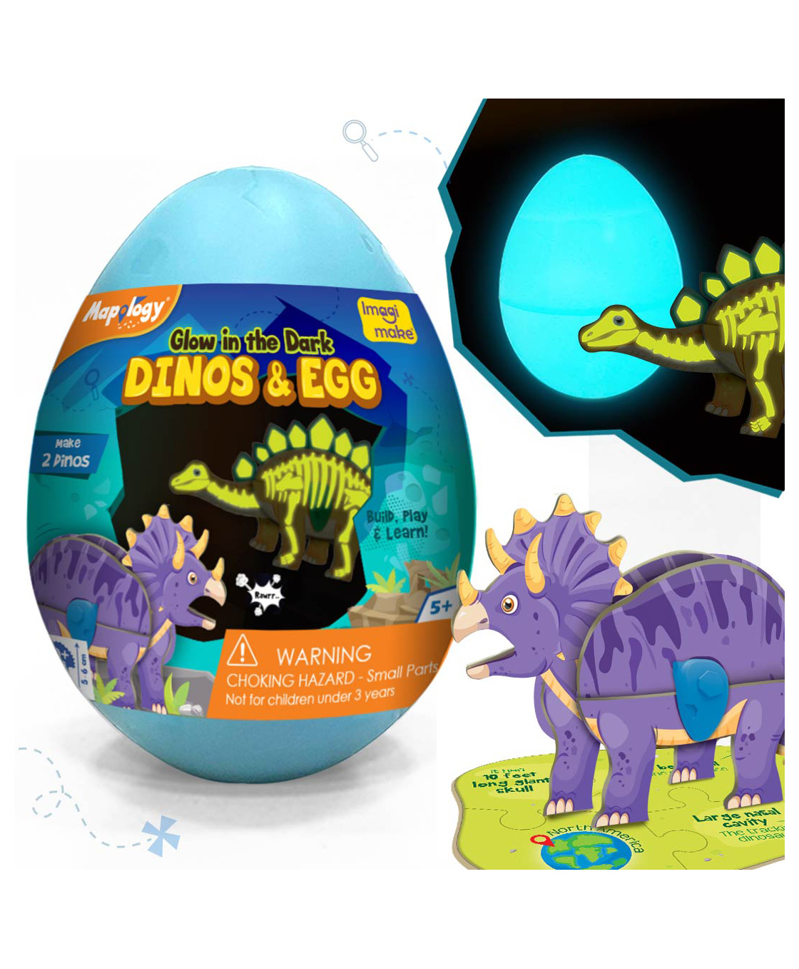 imagimake Imagi Make  Mapology Glow In The Dark Dinos & Egg 3D Puzzle Purple - 10 Pieces-picture-22
