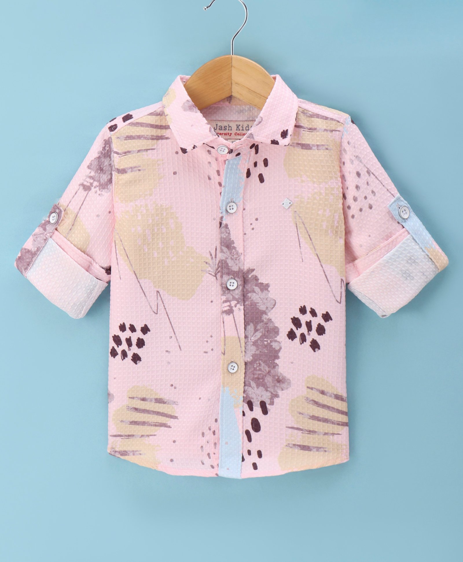 Jash Kids Cotton Woven Full Sleeves Printed Shirt - Pink-image-22