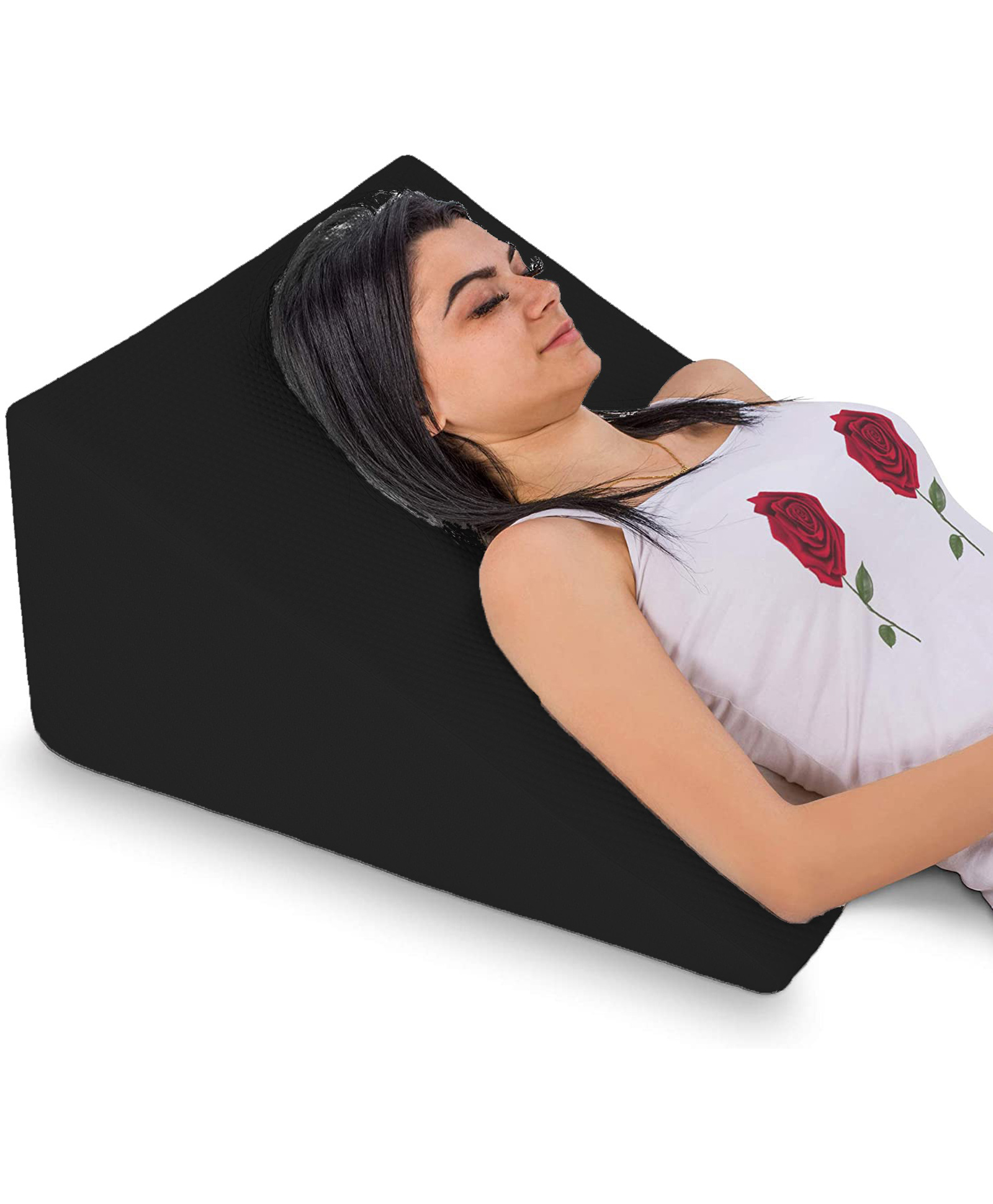 PumPum Wedge Pillow with Foam Top for Sleeping,Reading and Rest, 8 Inch Elevated Support Triangle Bed Pillow for Legs and Back Support with Washable Cover ,Black-image-12
