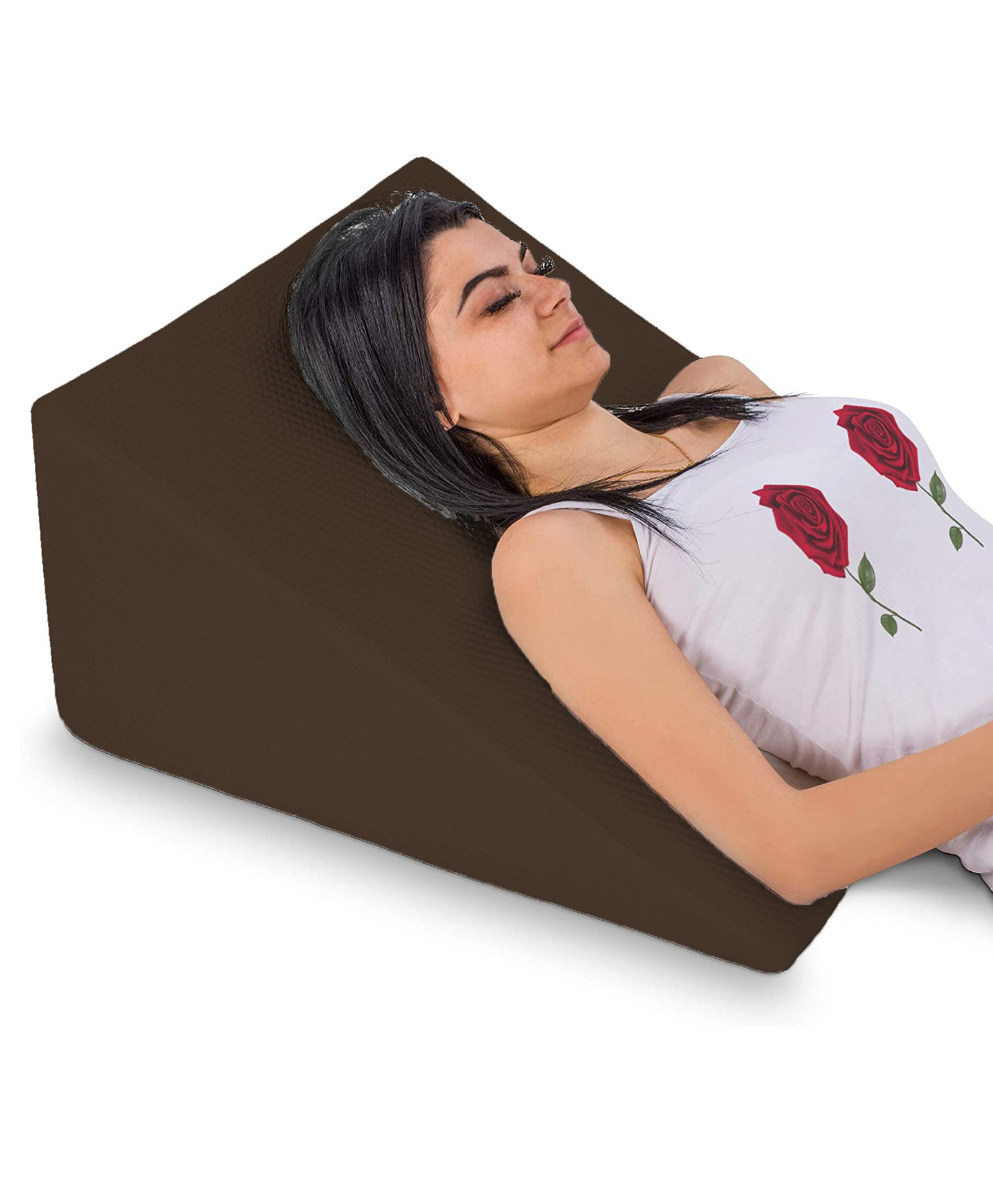 PumPum Wedge Pillow with Foam Top for Sleeping,Reading and Rest, 8 Inch Elevated Support Triangle Bed Pillow for Legs and Back Support with Washable Cover ,Brown-image-45
