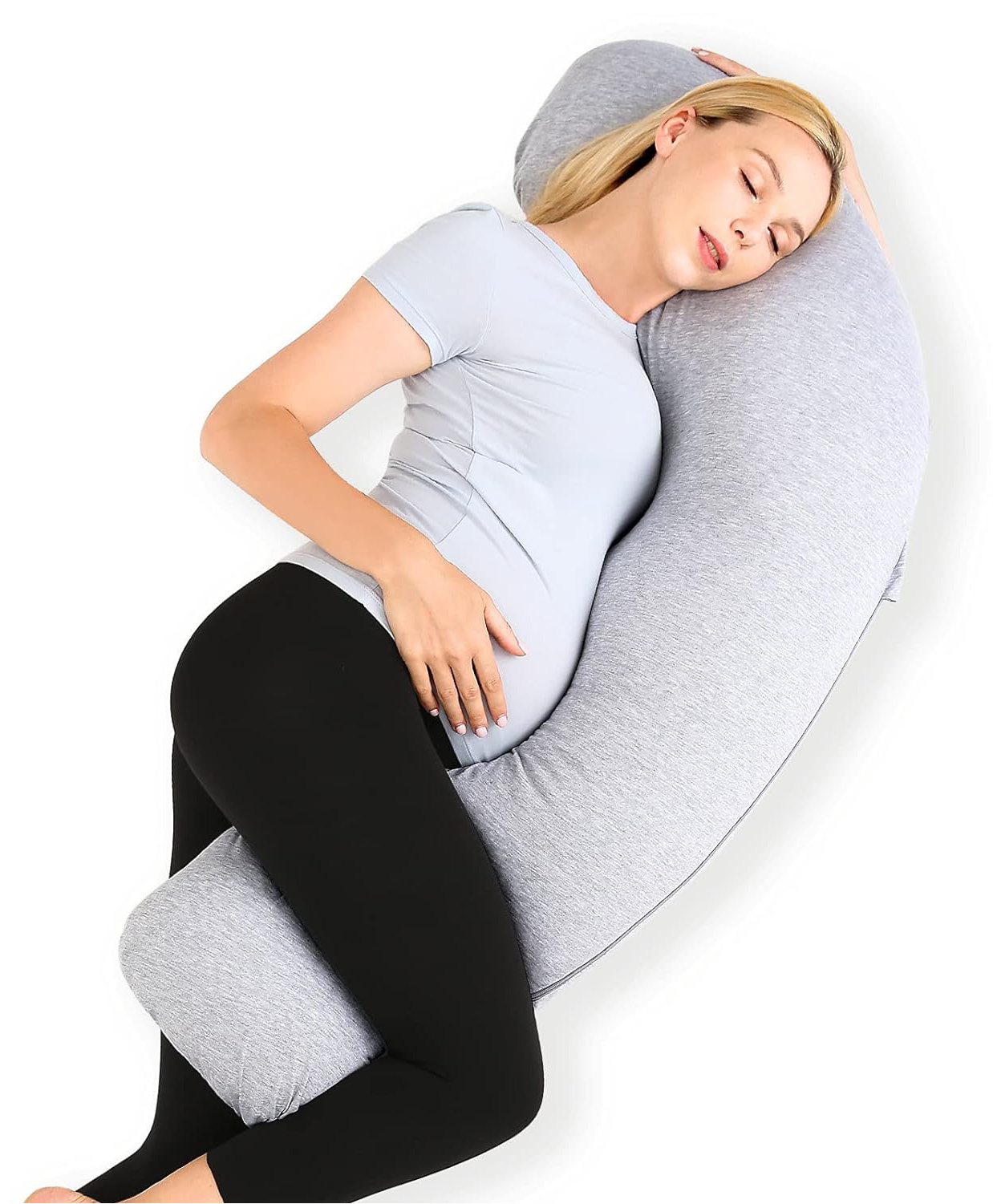 pum pum PumPum Grey Cotton Ultra Soft Hollow Fiber J Shaped Maternity Pillow ,Grey-picture-10
