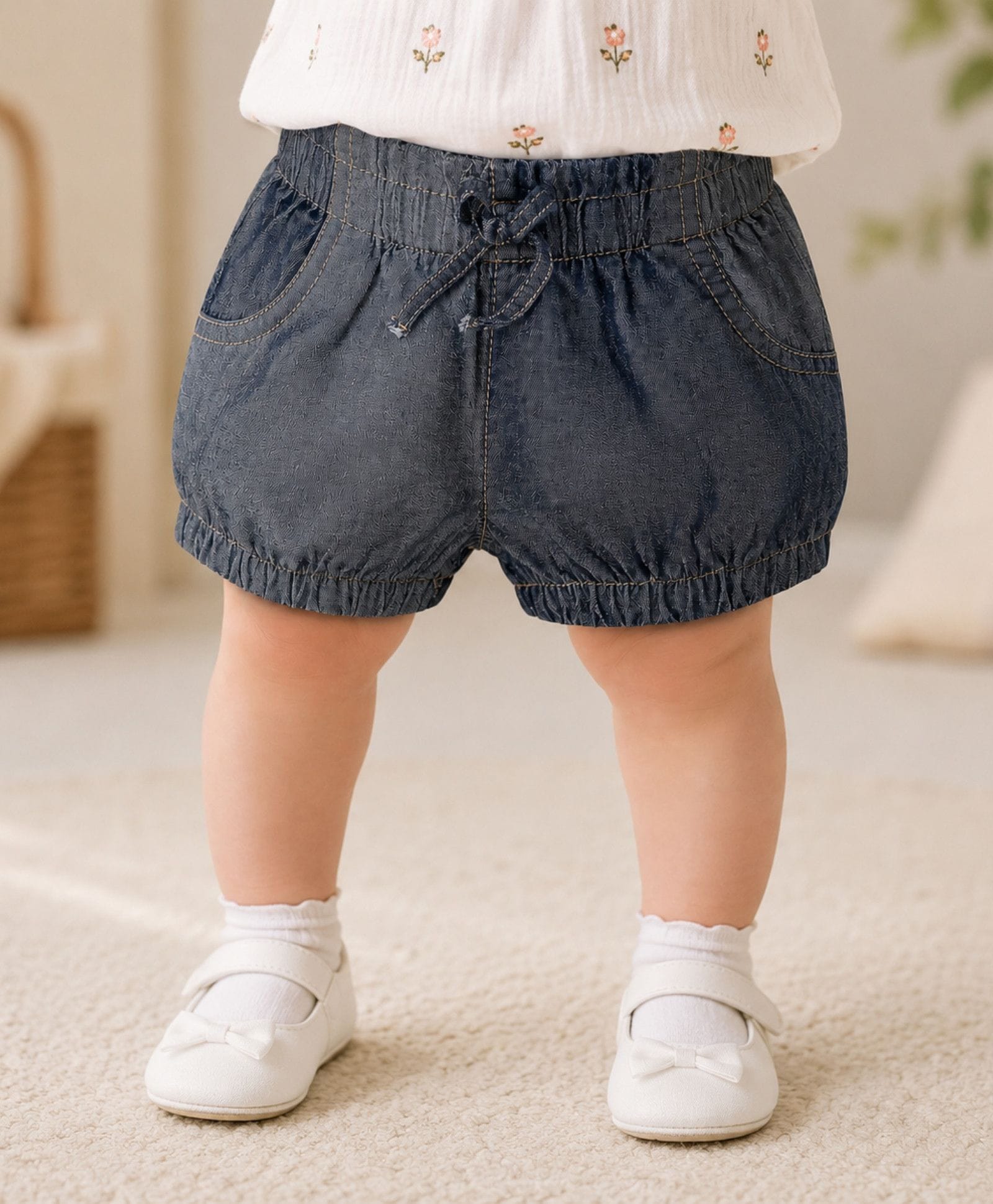 My Milestones 100% Cotton Denim Color Blocked Denim Shorts - Grey-image-3
