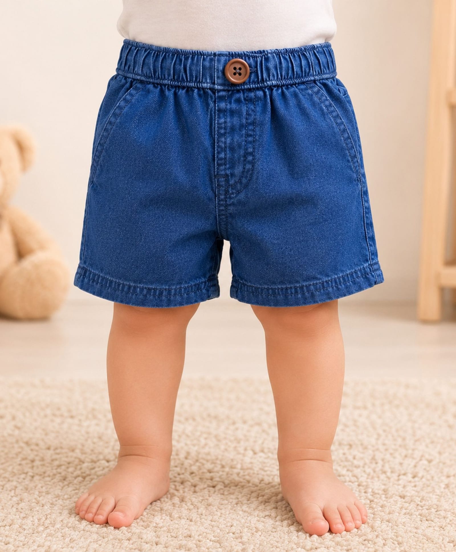 My Milestones 100% Cotton Denim Paper Bag Solid Shorts - Blue-picture-0