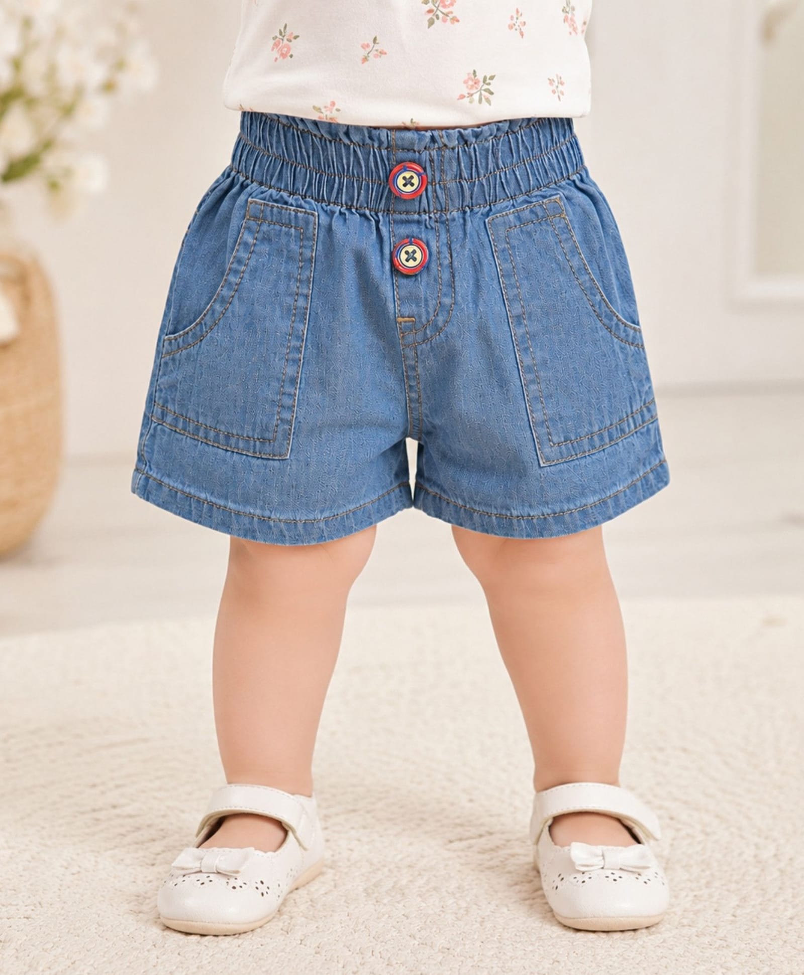 My Milestones 100% Cotton Denim Paper Bag Shorts - Blue-picture-26