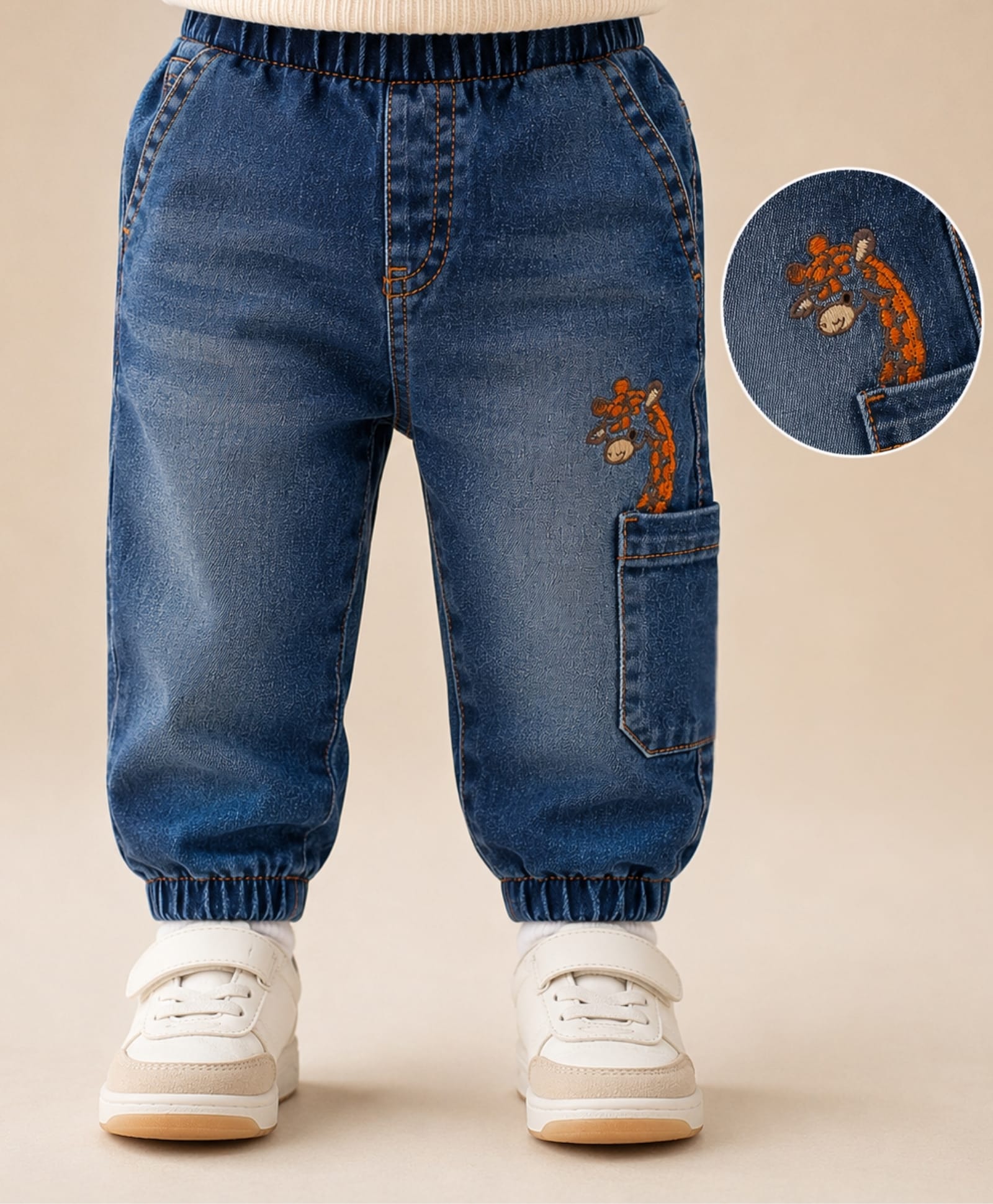 My Milestones 100% Cotton Denim Mild Washed Animals Embroidered Jeans    - Blue-picture-12