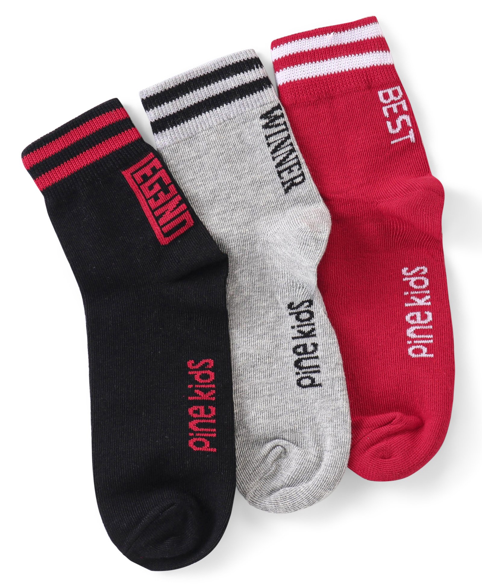 Pine Kids Knitted Silvadur Antimicrobial Ankle Length Text Design Socks Pack of 3 ( Color May Vary  )-picture-12