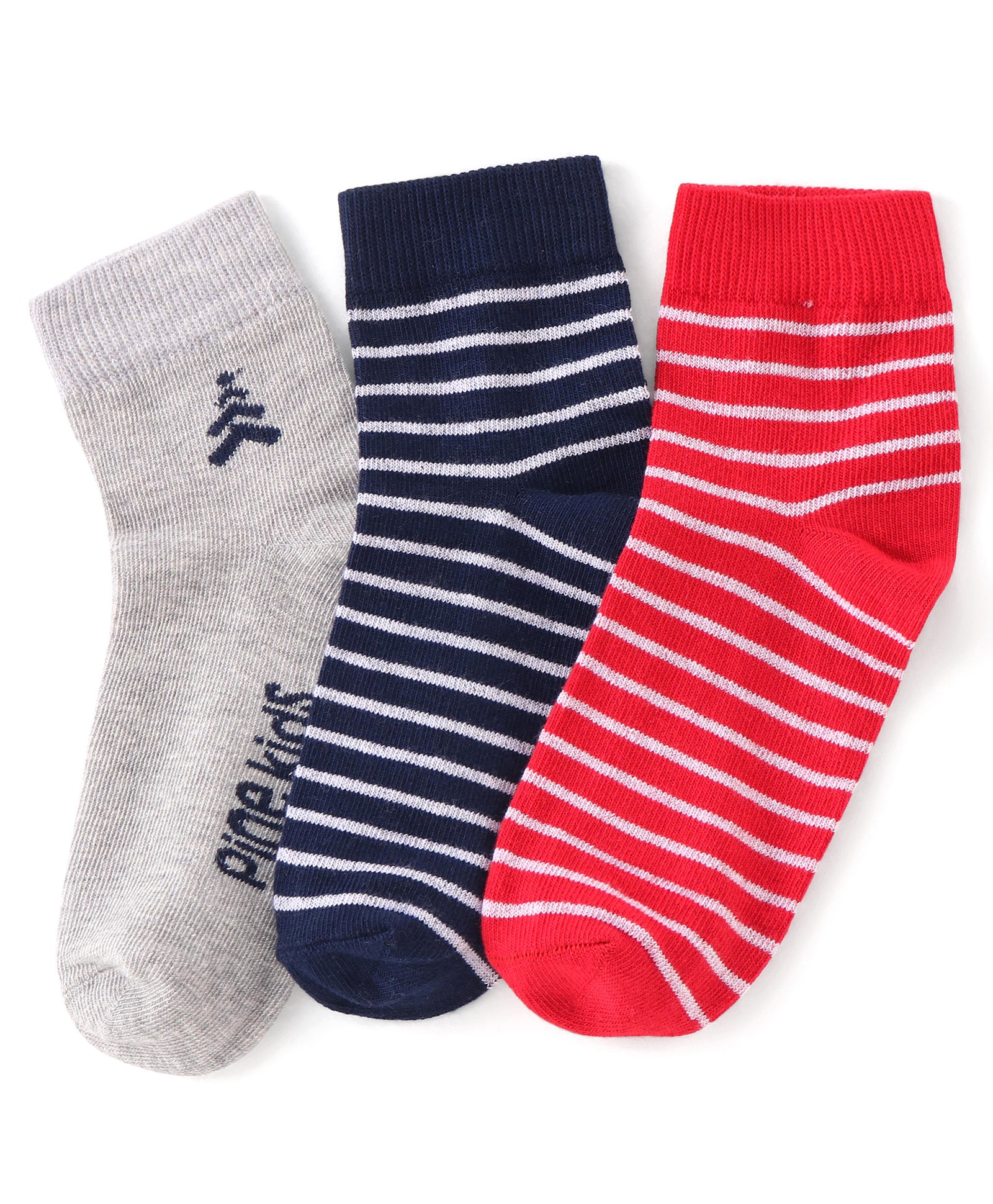 Pine Kids Ankle Length Silvadur Antimicrobial Striped &  Logo Designed Socks Pack of 3 (Colour May Vary)-image-27