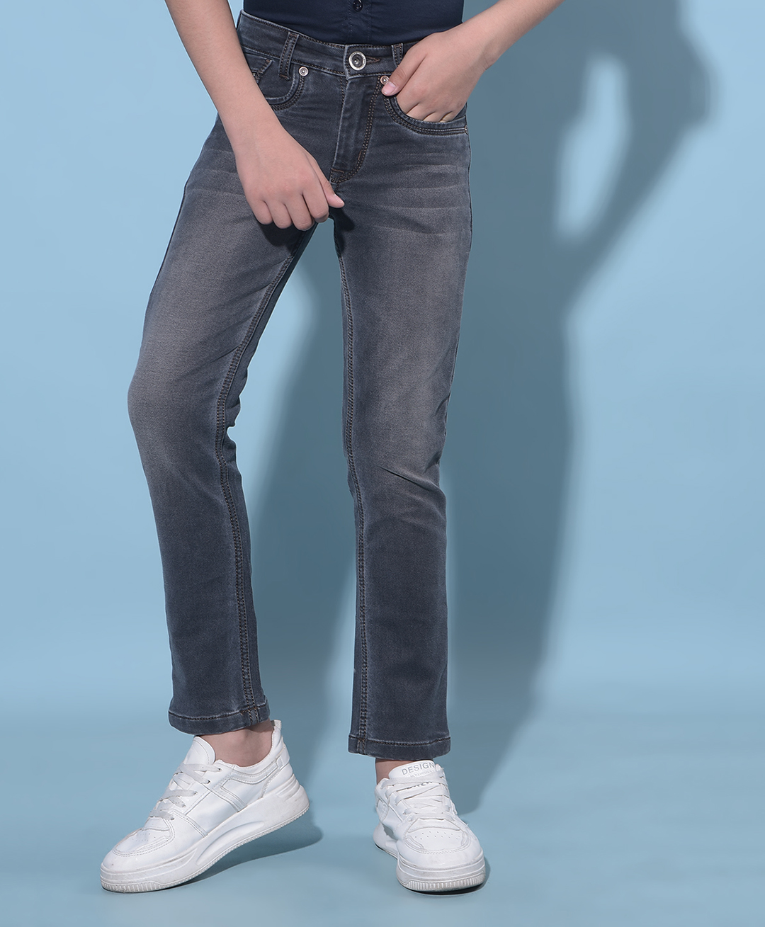 CRIMSOUNE CLUB Cotton Solid Jeans - Grey-image-19