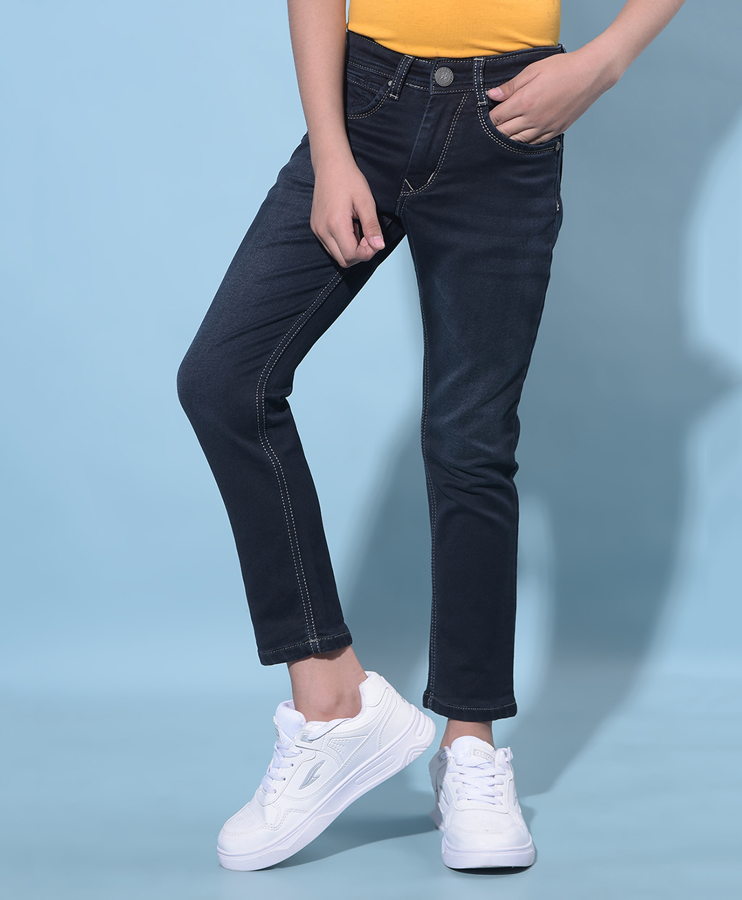 CRIMSOUNE CLUB Cotton Solid Jeans -  Blue-image-47
