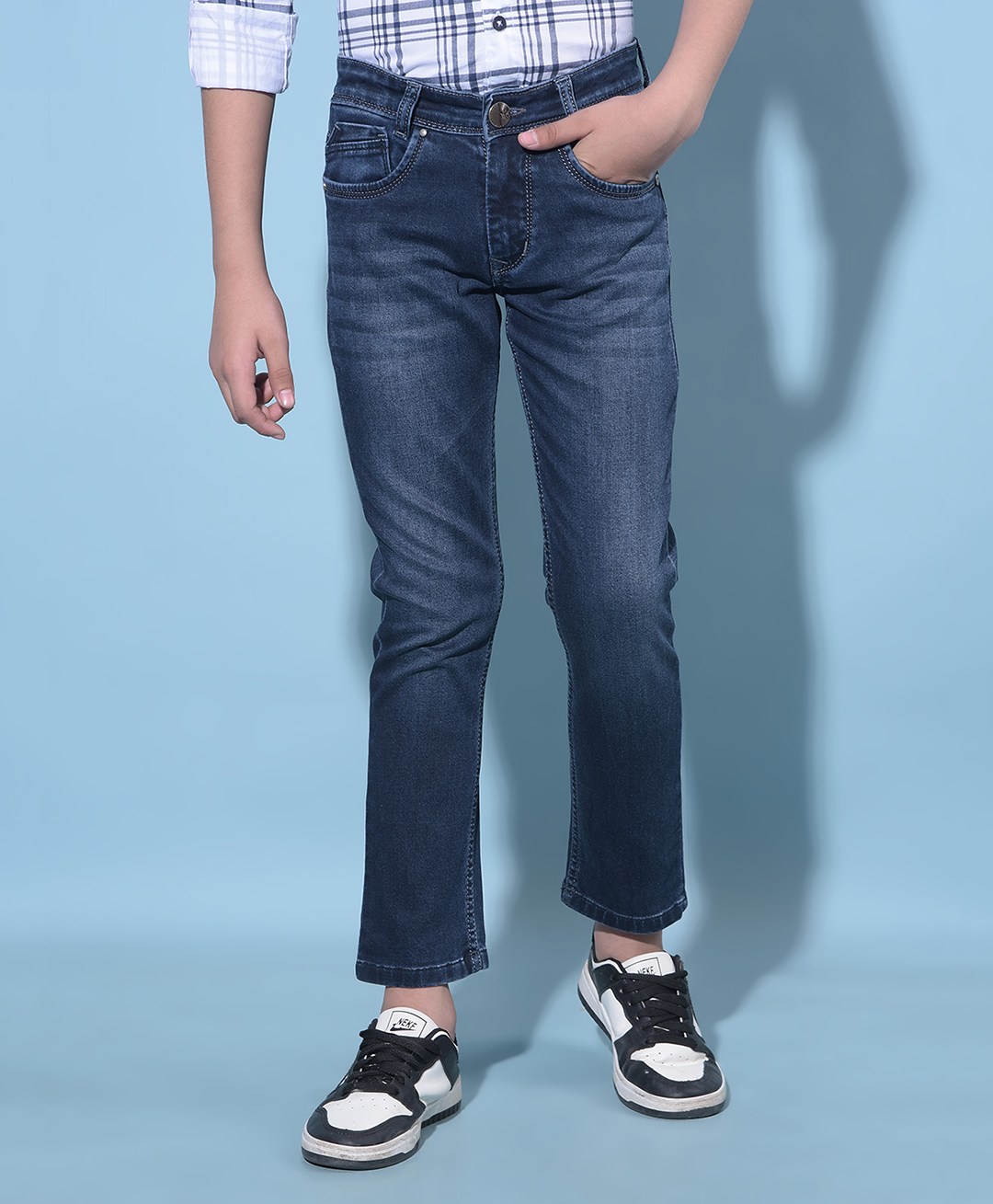 CRIMSOUNE CLUB Cotton Solid Jeans -  Blue-image-14