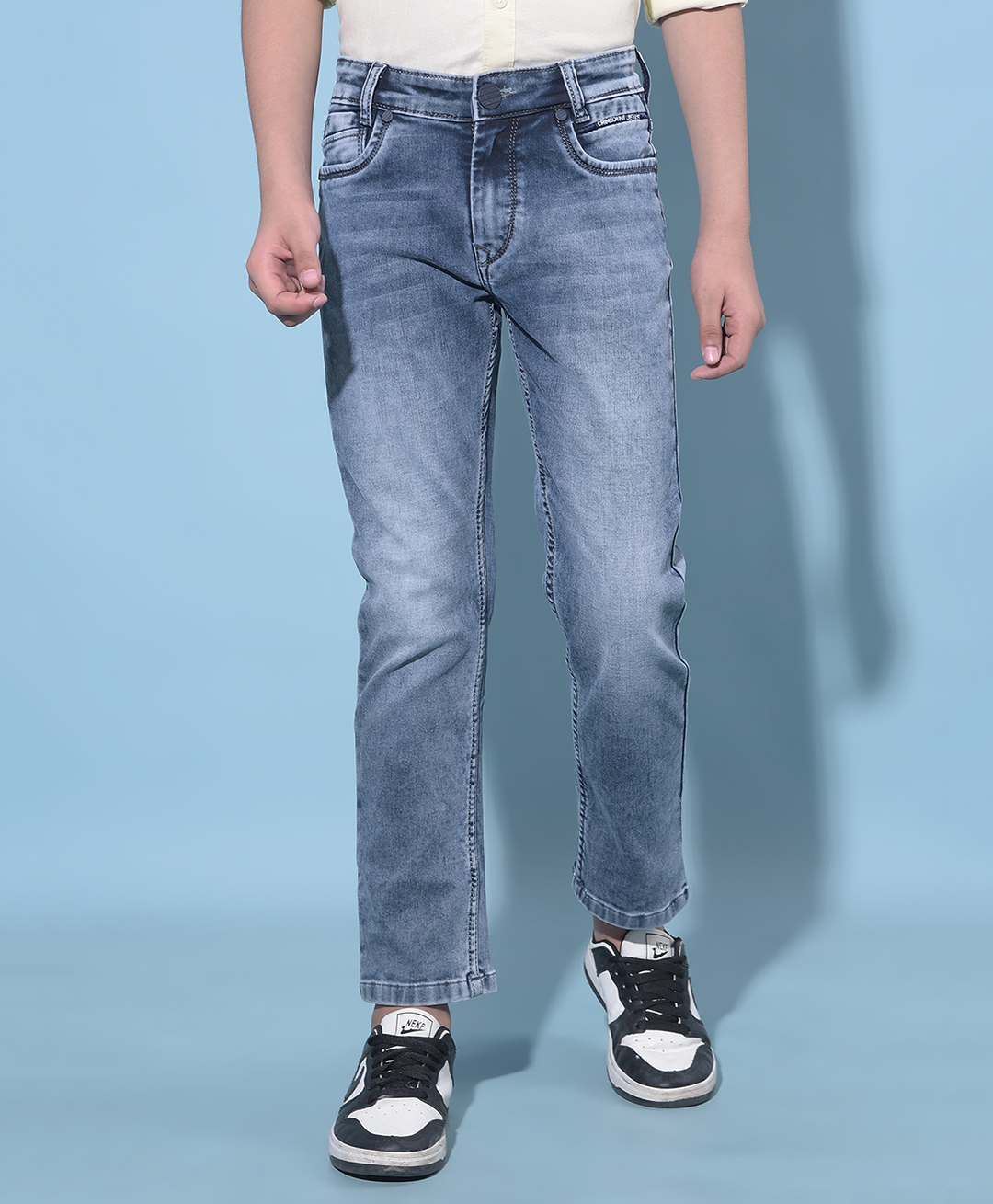 CRIMSOUNE CLUB Cotton Solid Jeans -   Blue-picture-14