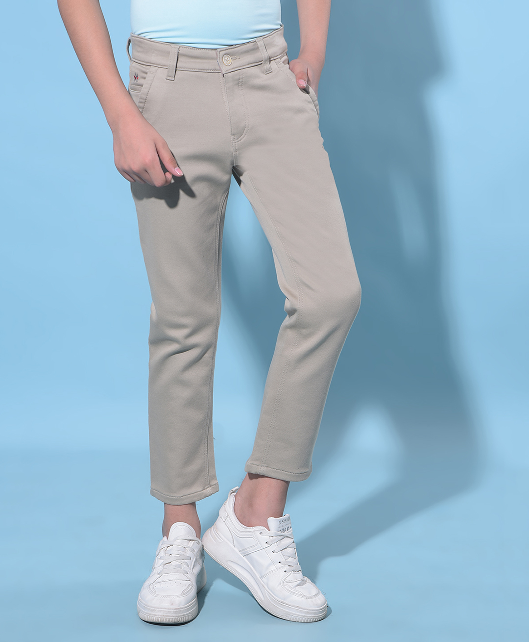 CRIMSOUNE CLUB Cotton Solid Trousers - Khaki-picture-42