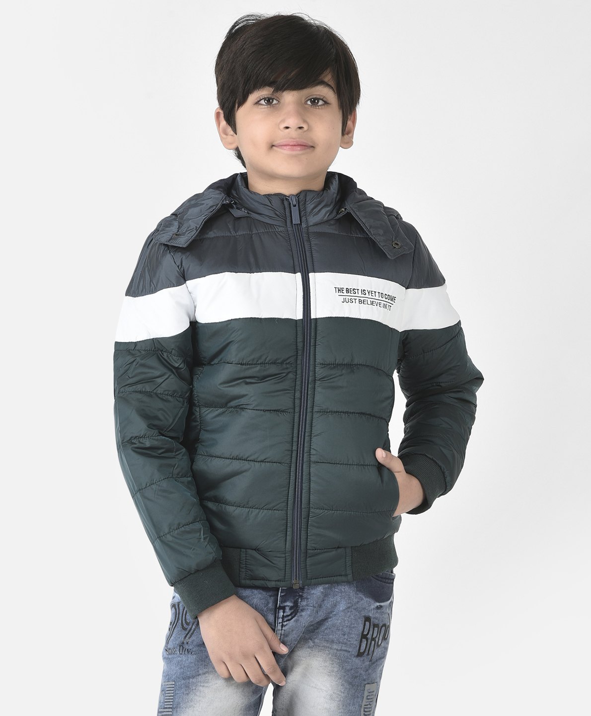 CRIMSOUNE CLUB Full Sleeves Colour Block Hooded Jacket - Olive-picture-26
