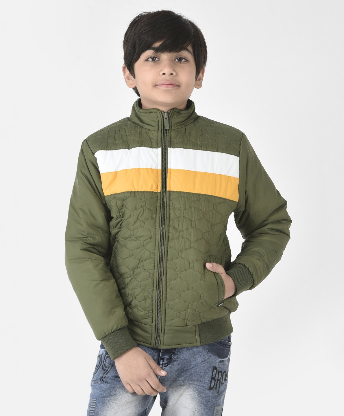 CRIMSOUNE CLUB Full Sleeves Colour Block Hooded Jacket - Olive-image-8
