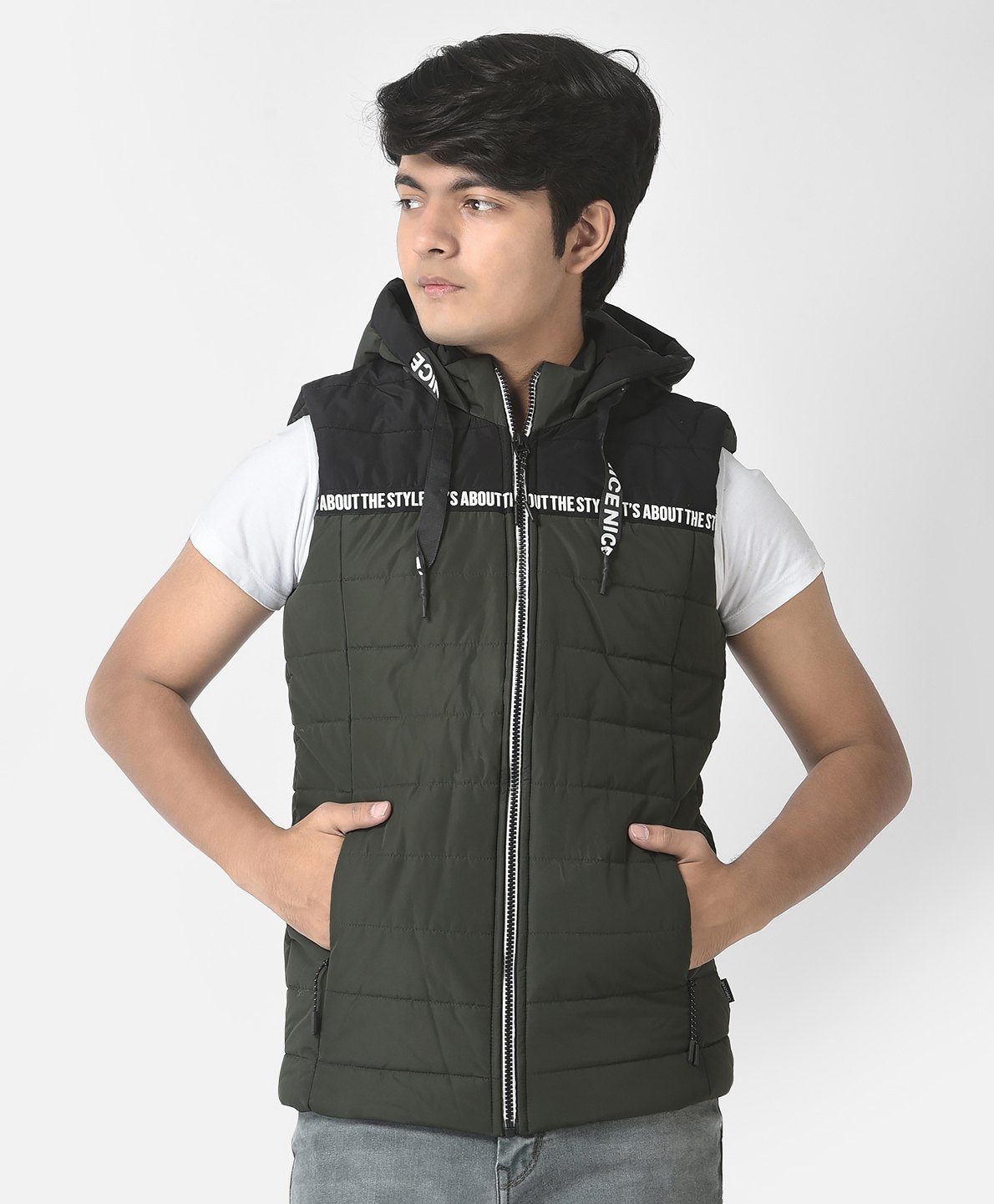 CRIMSOUNE CLUB Sleeveless Text Printed Jacket - Olive-picture-23