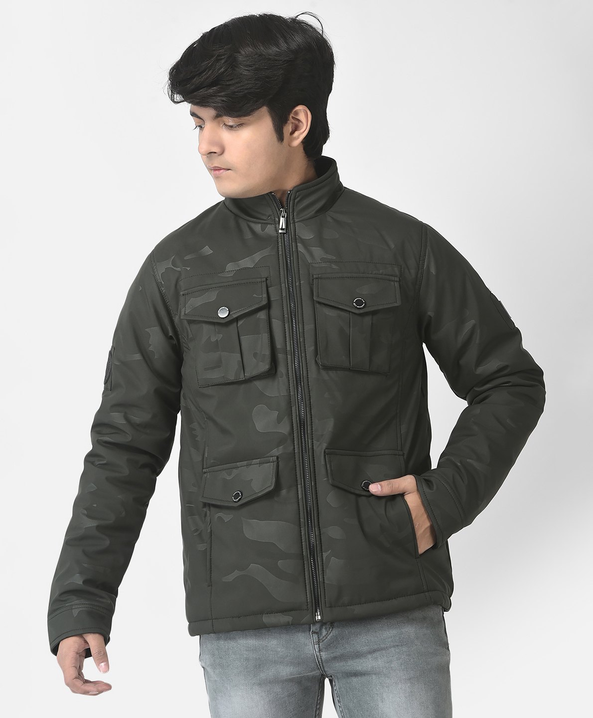 CRIMSOUNE CLUB Full Sleeves Camouflage Printed Jacket - Olive-image-13
