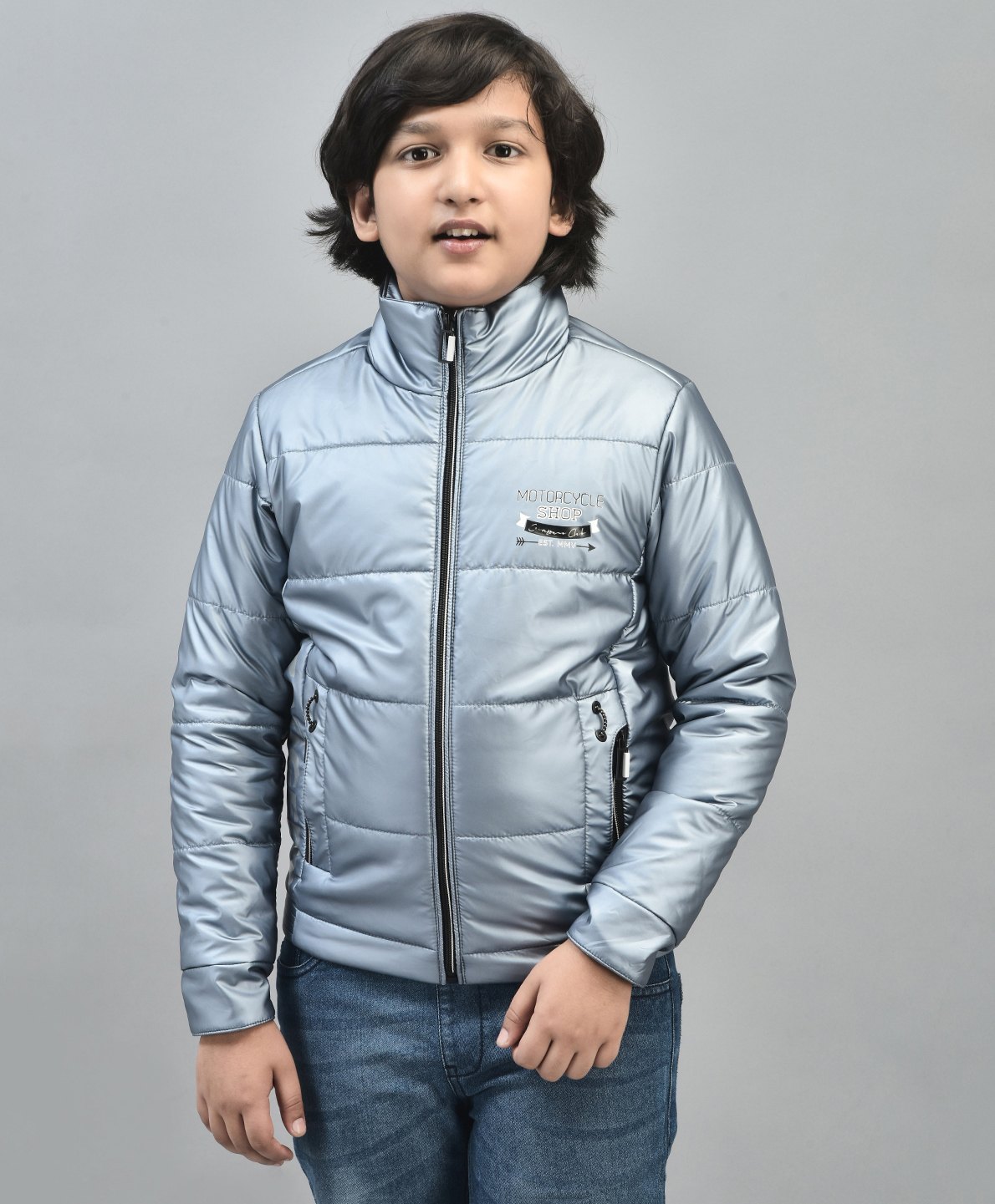 CRIMSOUNE CLUB Full Sleeves Motorcycle Shop Text Printed & Zip Detailed Jacket - Blue-picture-12