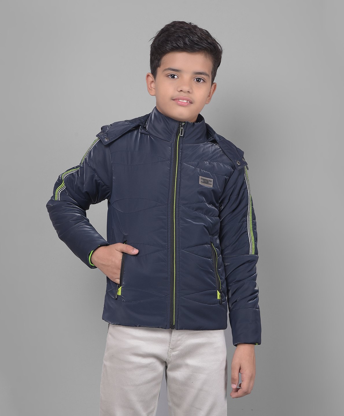 CRIMSOUNE CLUB Full Sleeves Brand Name Patch & Zip Detailed Hooded Jacket - Navy Blue-picture-21