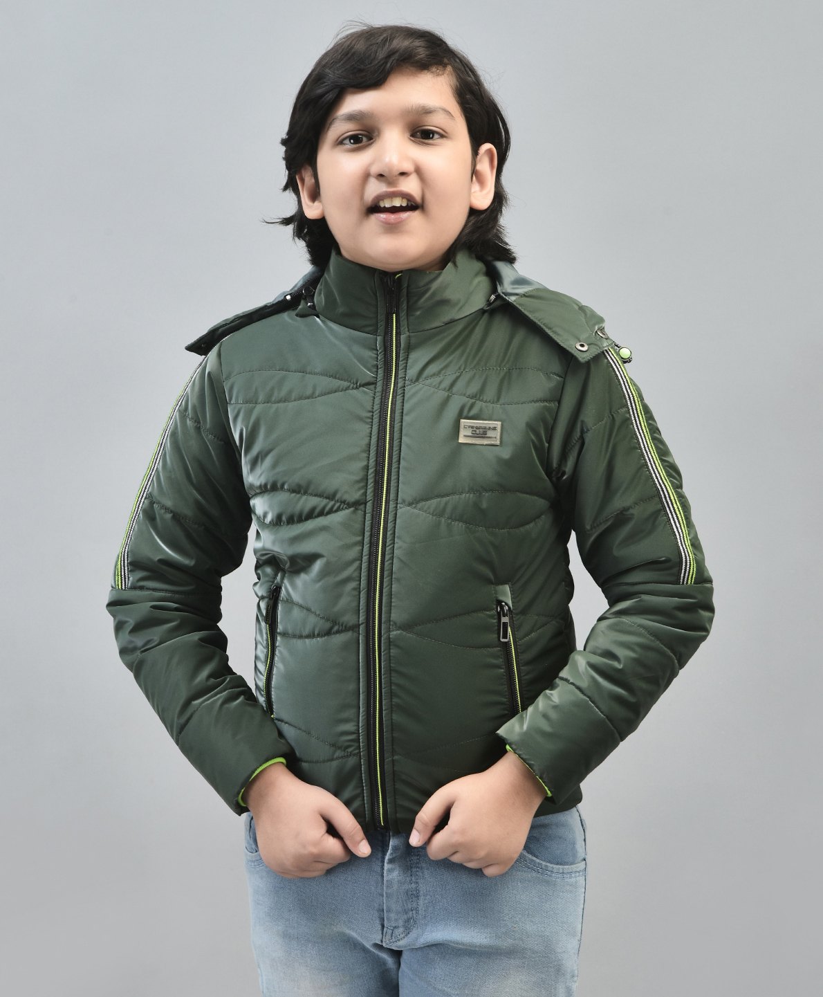 CRIMSOUNE CLUB Full Sleeves Brand Name Patch & Zip Detailed Hooded Jacket - Green-picture-25