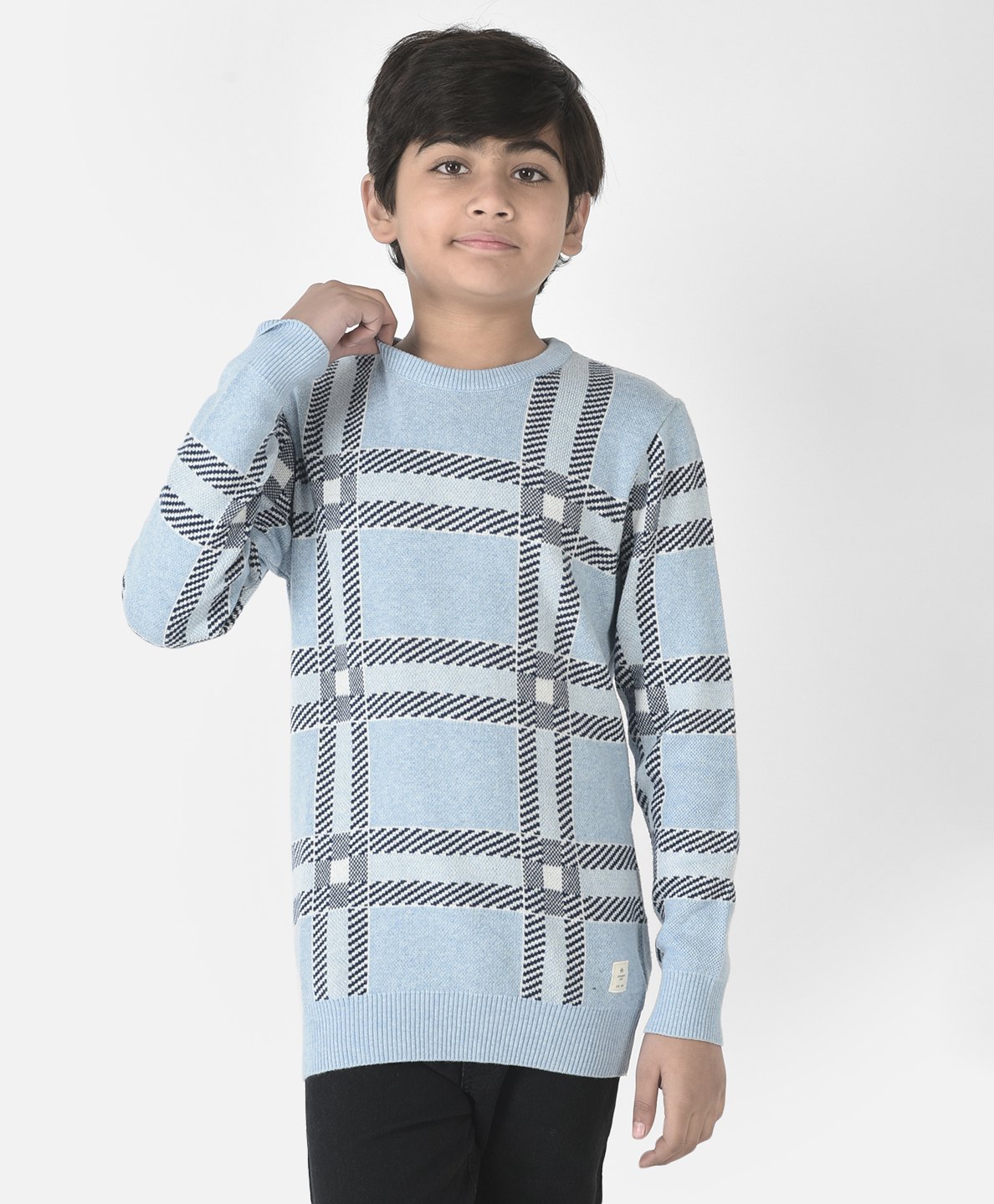 CRIMSOUNE CLUB Full Sleeves Checked Design Sweater - Sky Blue-picture-19