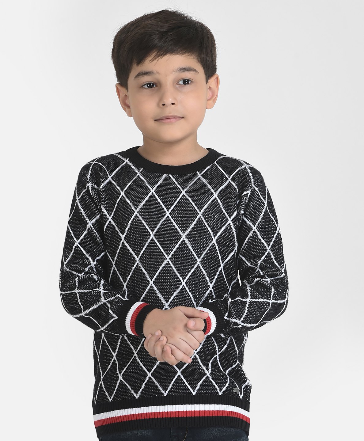 CRIMSOUNE CLUB Cotton Full Sleeves Criss Cross Design Sweater - Grey-image-21