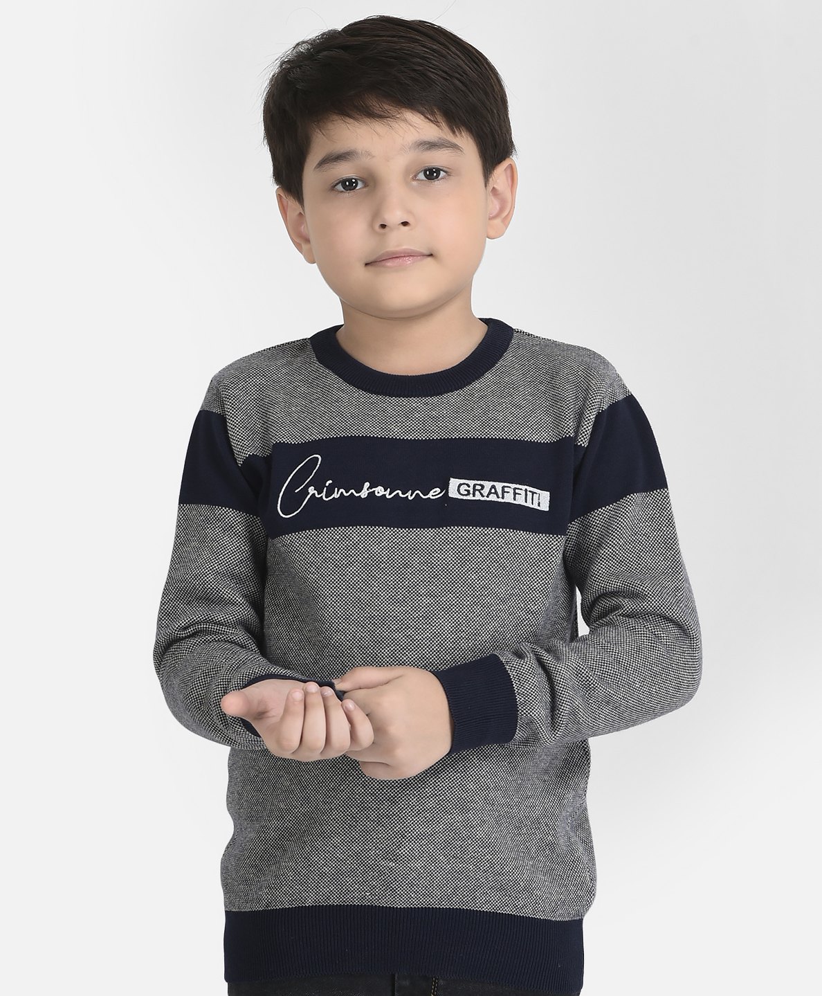 CRIMSOUNE CLUB Cotton Full Sleeves Colour Block & Brand Name Printed Sweater - Grey-picture-33